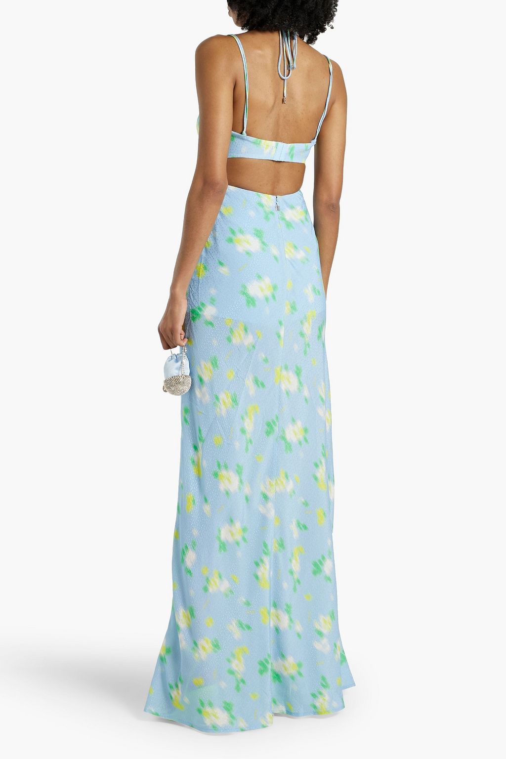ROTATE BIRGER CHRISTENSEN Cutout printed jacquard halterneck maxi dress
