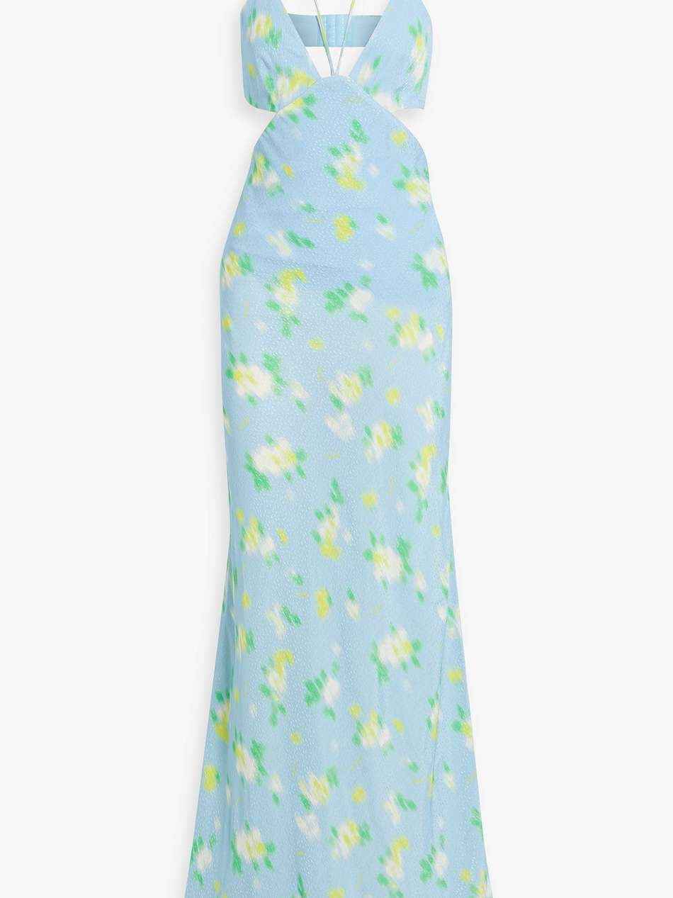 cutout printed jacquard halterneck maxi dress
