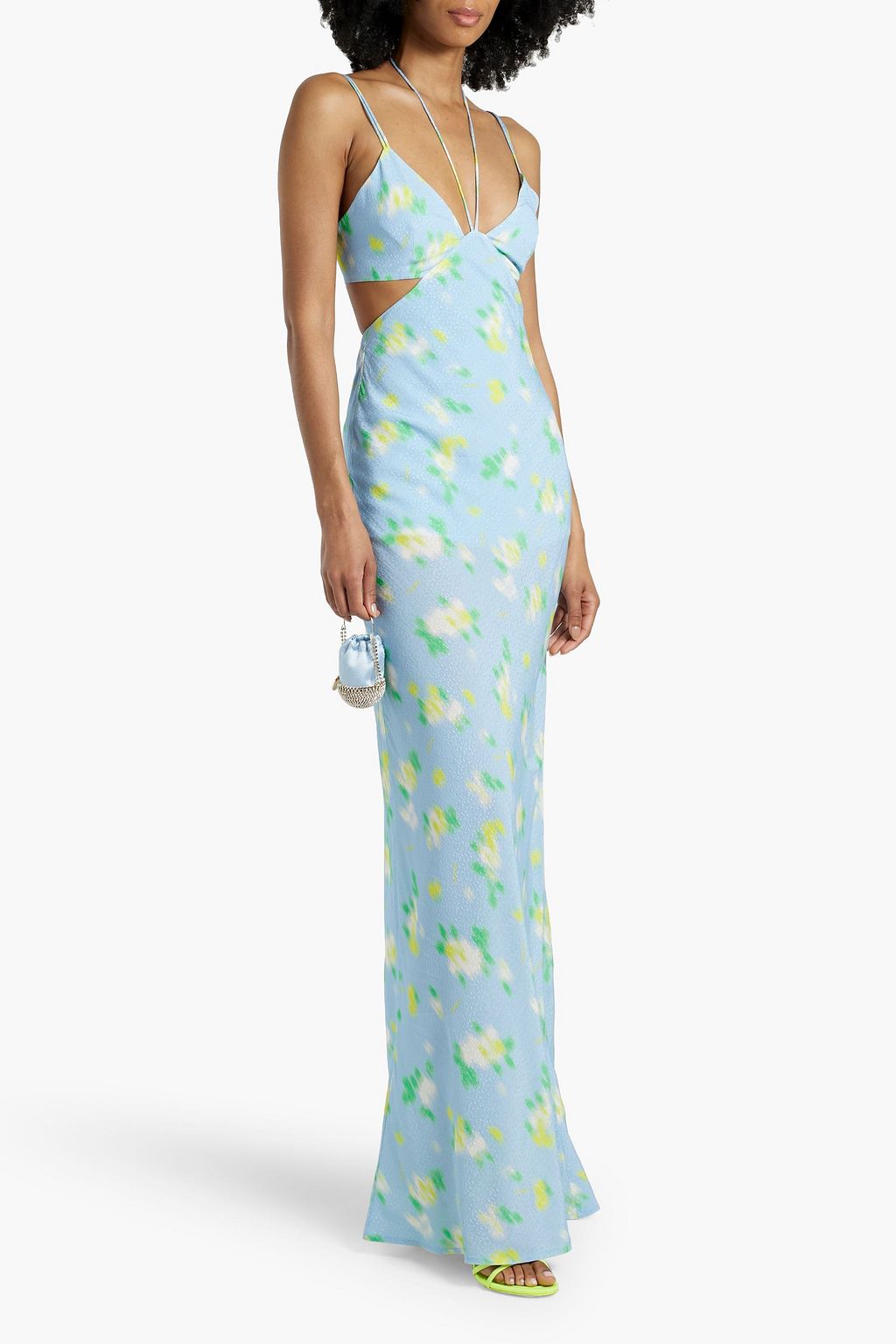 ROTATE BIRGER CHRISTENSEN Cutout printed jacquard halterneck maxi dress