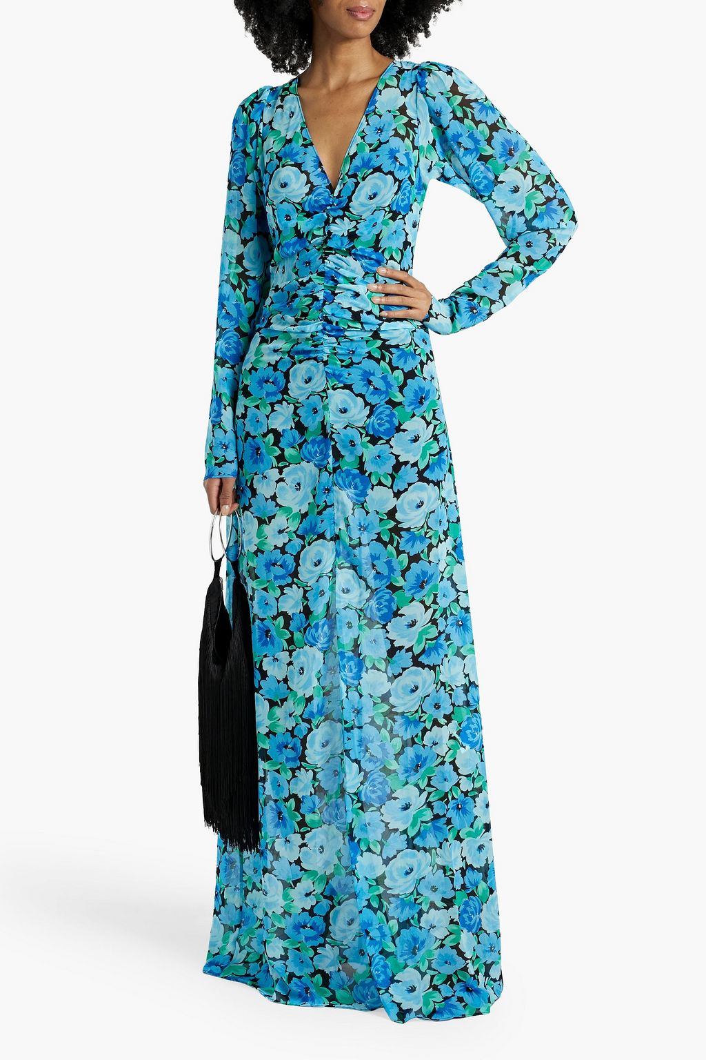 ROTATE BIRGER CHRISTENSEN Ruched floral-print chiffon maxi dress