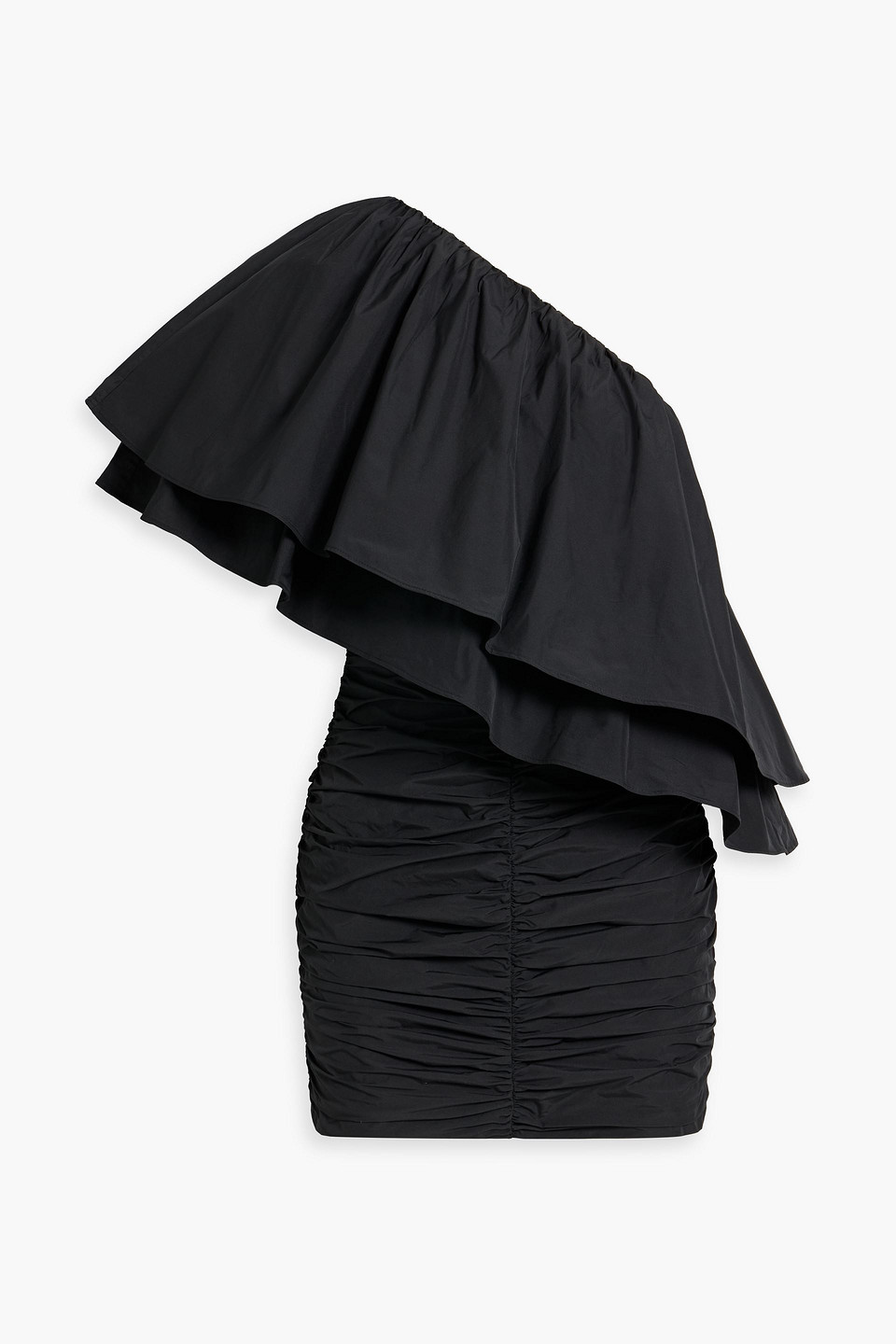 Rotate Birger Christensen Taft One-shoulder Ruffled Taffeta Mini Dress In Black