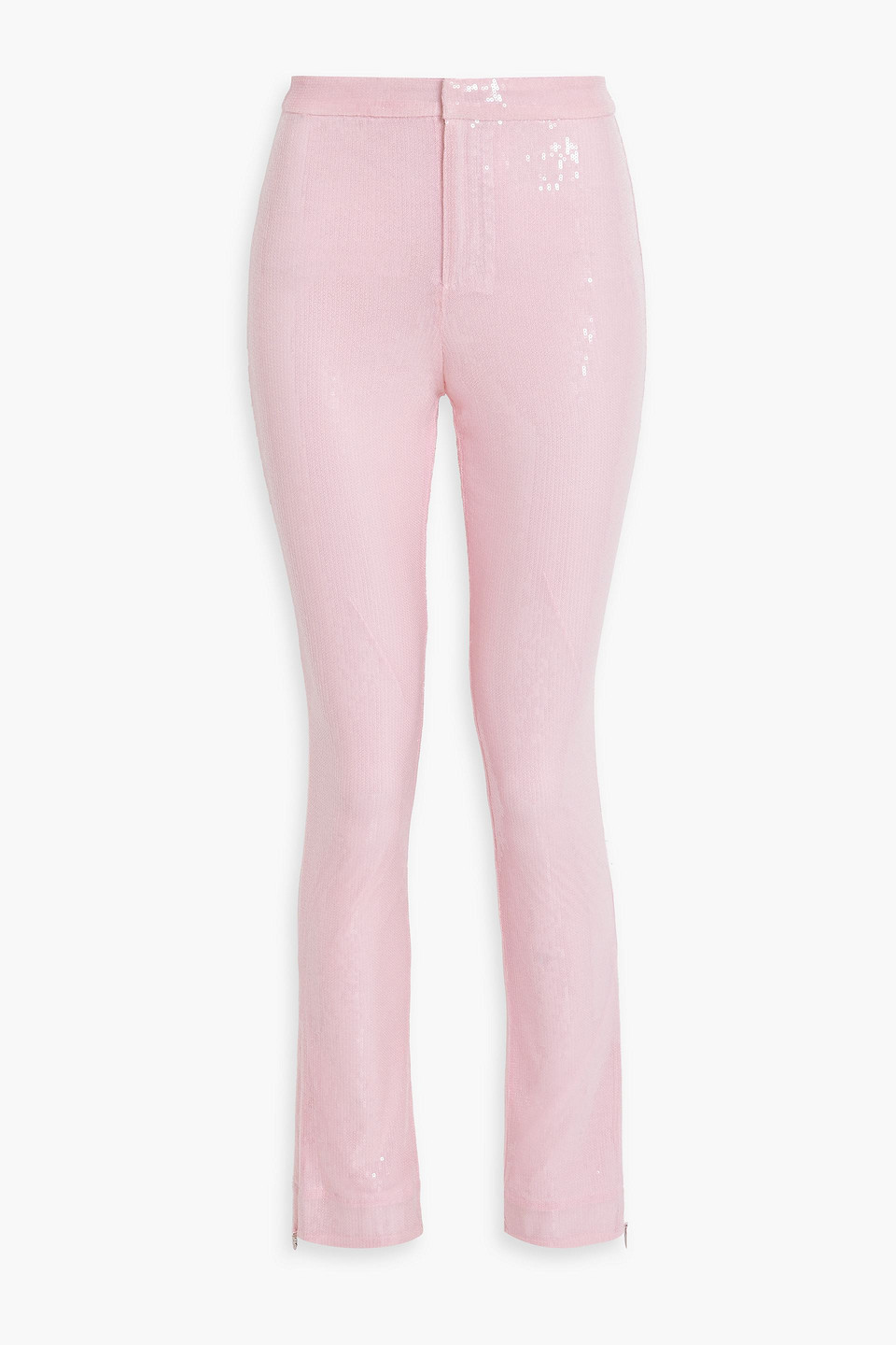Rotate Birger Christensen Sequined Mesh Slim-leg Pants In Baby Pink