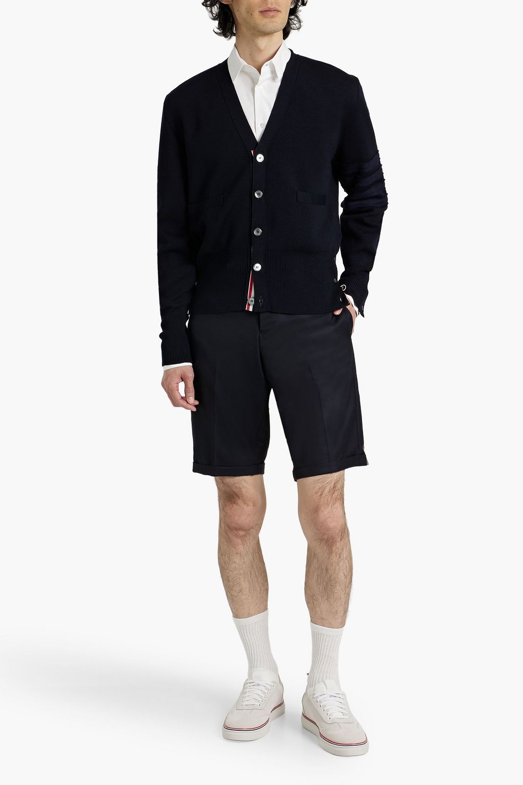 THOM BROWNE شورت من صوف تويل بتصميم مخطط