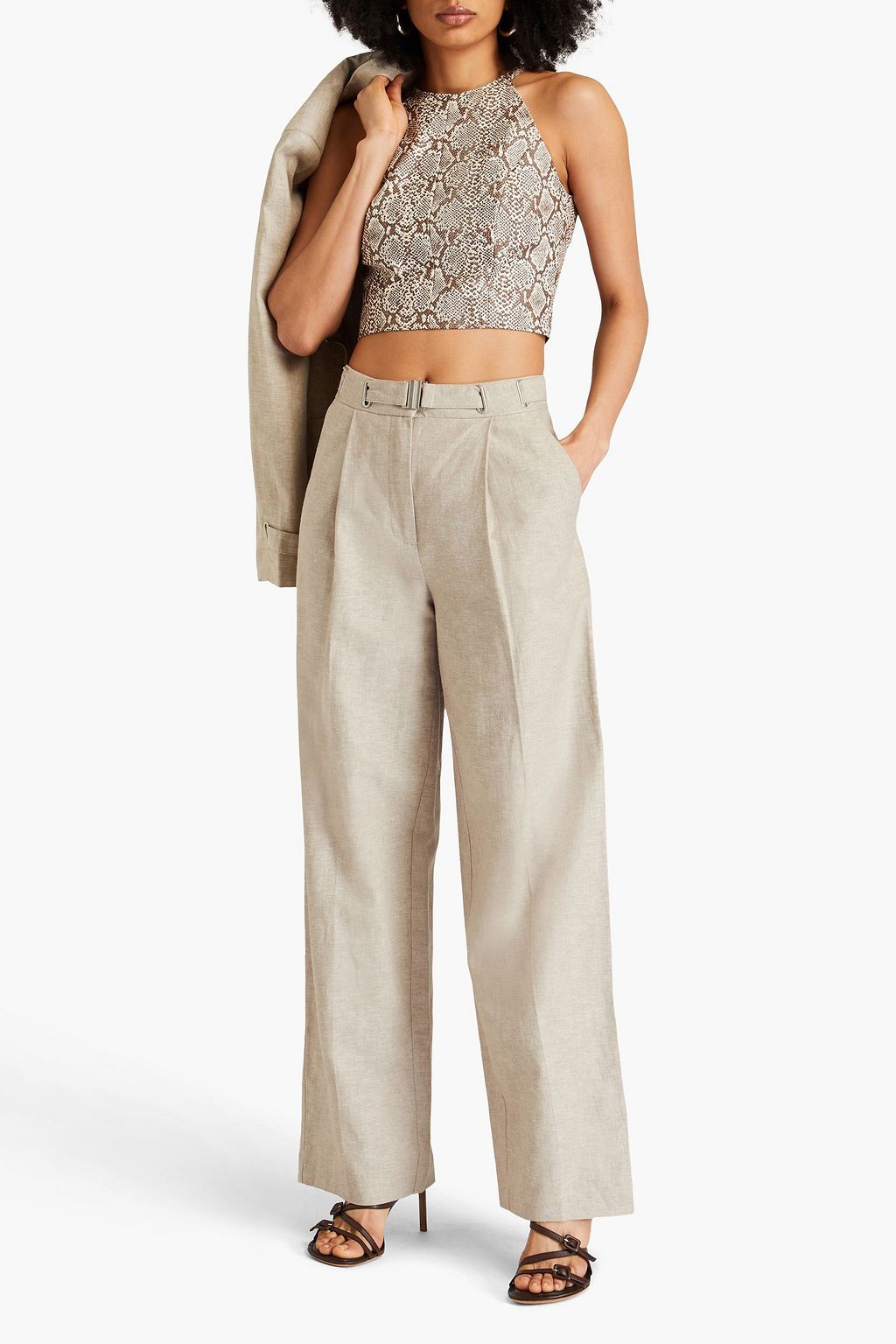 REMAIN BIRGER CHRISTENSEN Belted linen and cotton-blend twill wide-leg pants