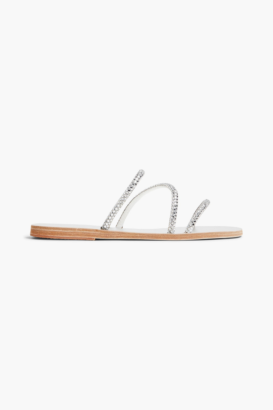Shop Ancient Greek Sandals Polytimi Crystal-embellished Metallic Leather Sandals In Silver