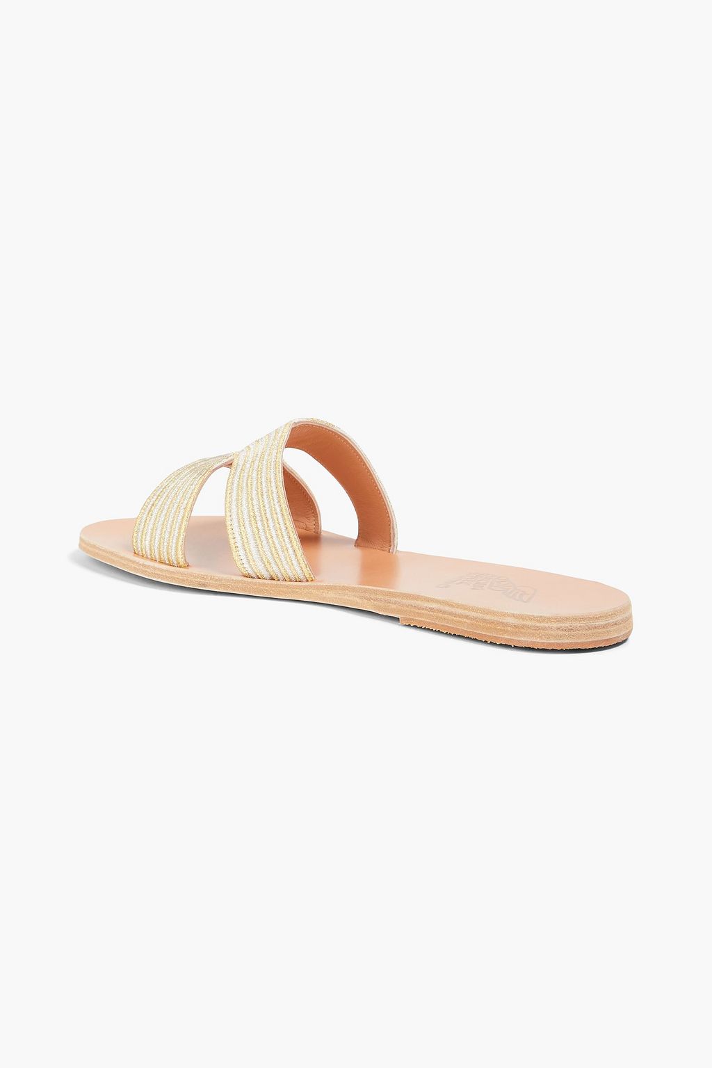 ANCIENT GREEK SANDALS صندل "كينتيما" من الجلد بتصميم مطرّز بلون معدني