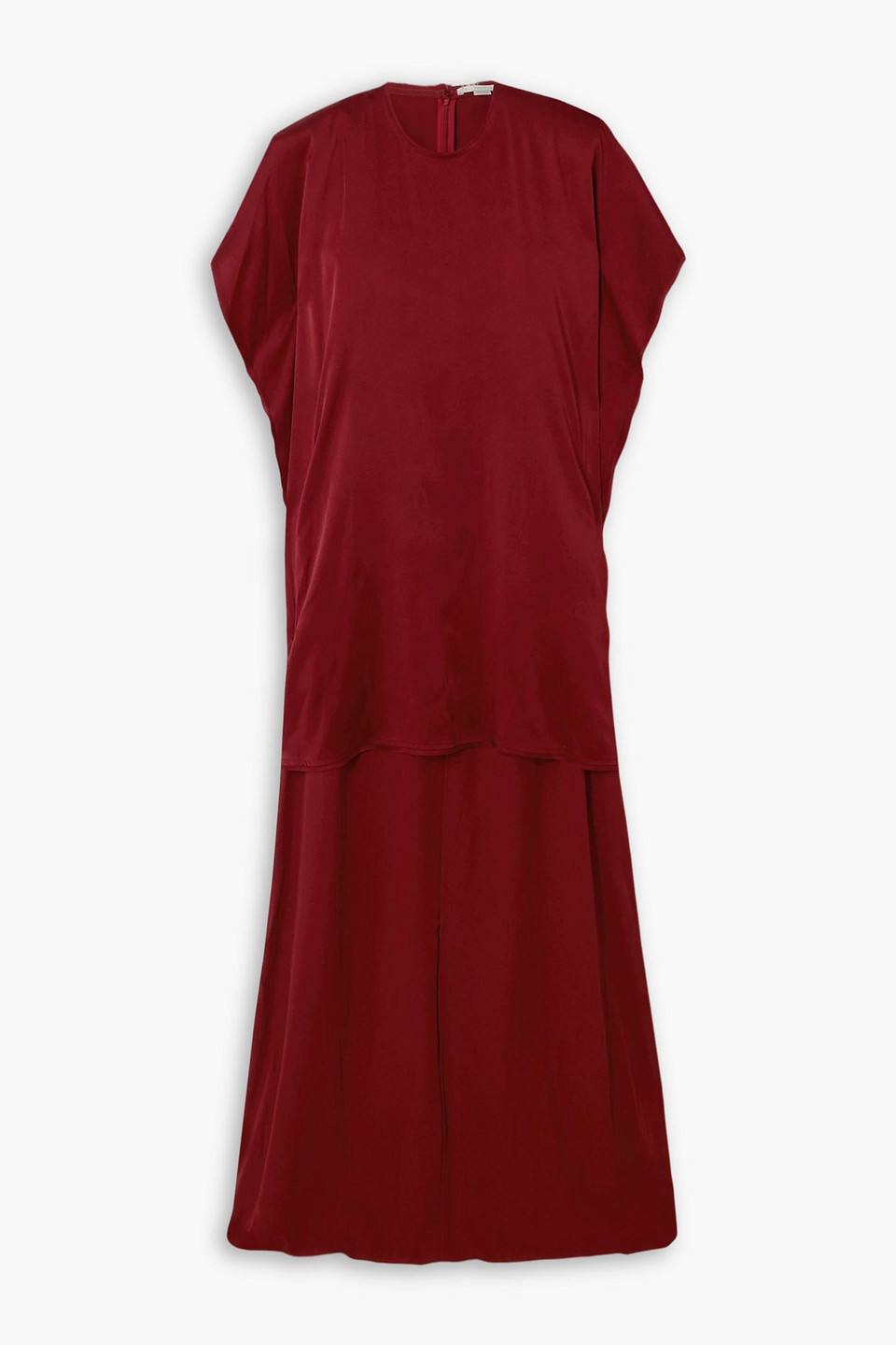 Stella Mccartney Asymmetric Draped Cape-effect Satin Maxi Dress In Burgundy