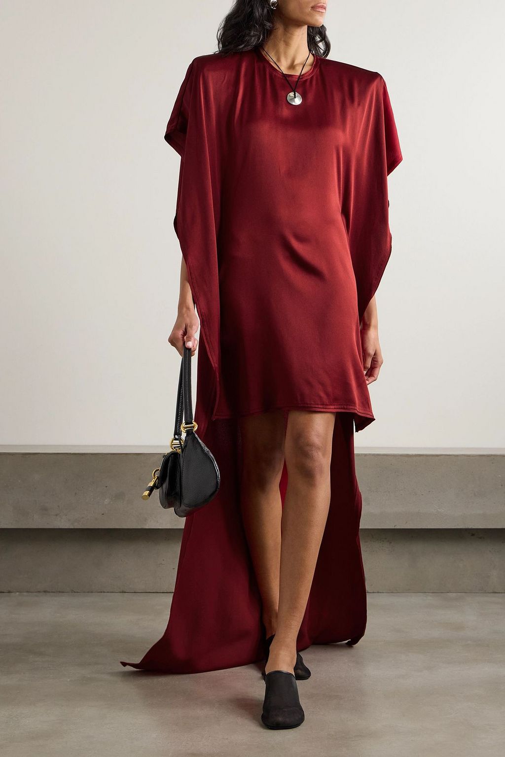 STELLA MCCARTNEY Asymmetric draped cape-effect satin mini dress