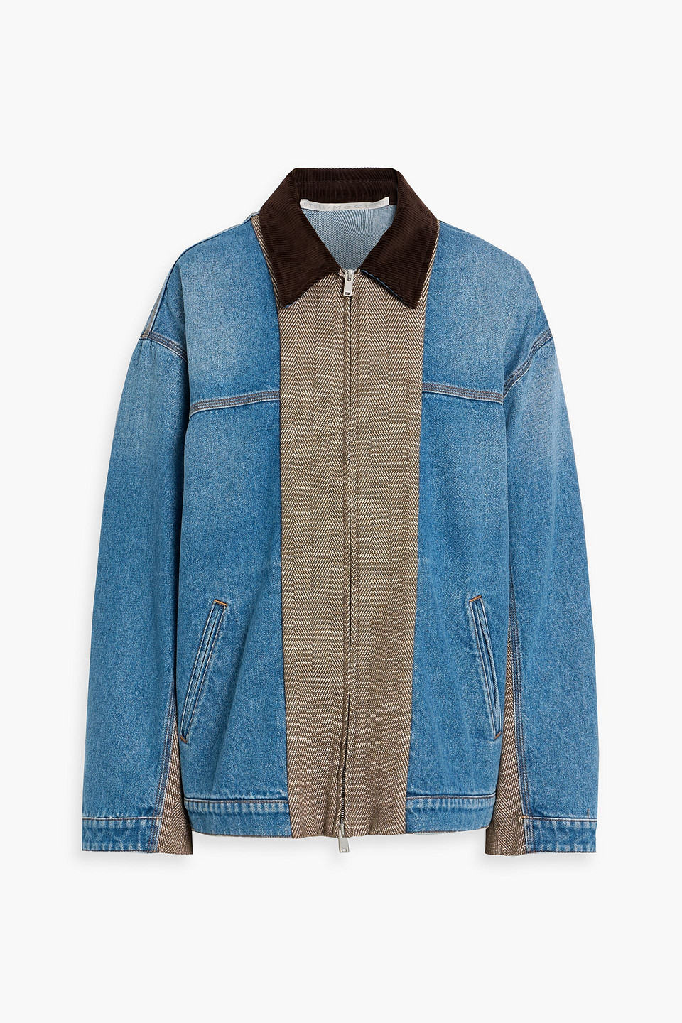 stella mccartney - tweed-paneled denim jacket - blue - xs
