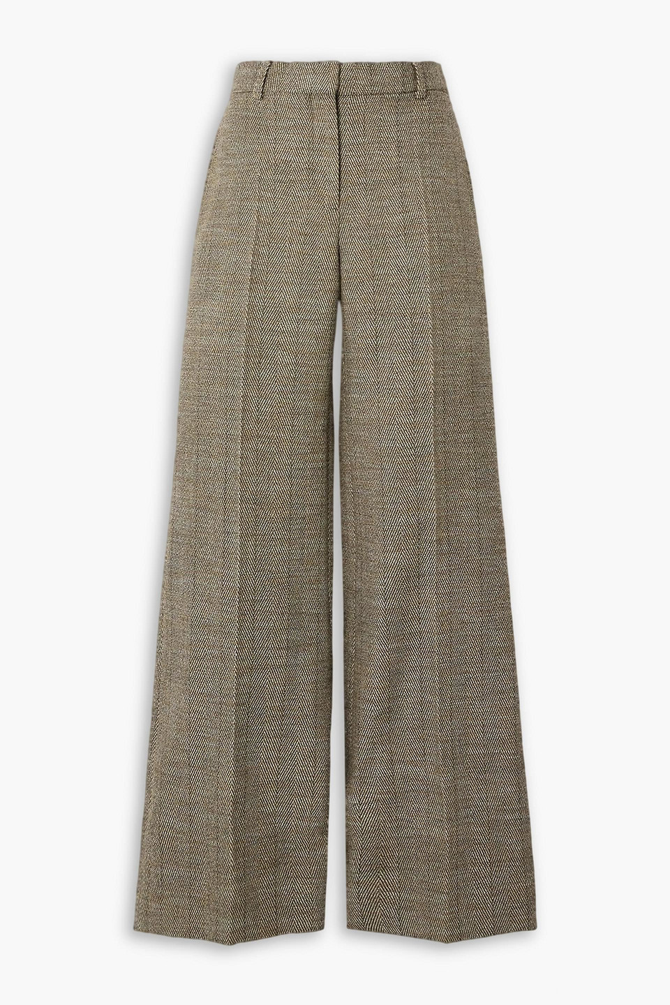 Stella Mccartney Herringbone Wool-blend Wide-leg Pants In Gray