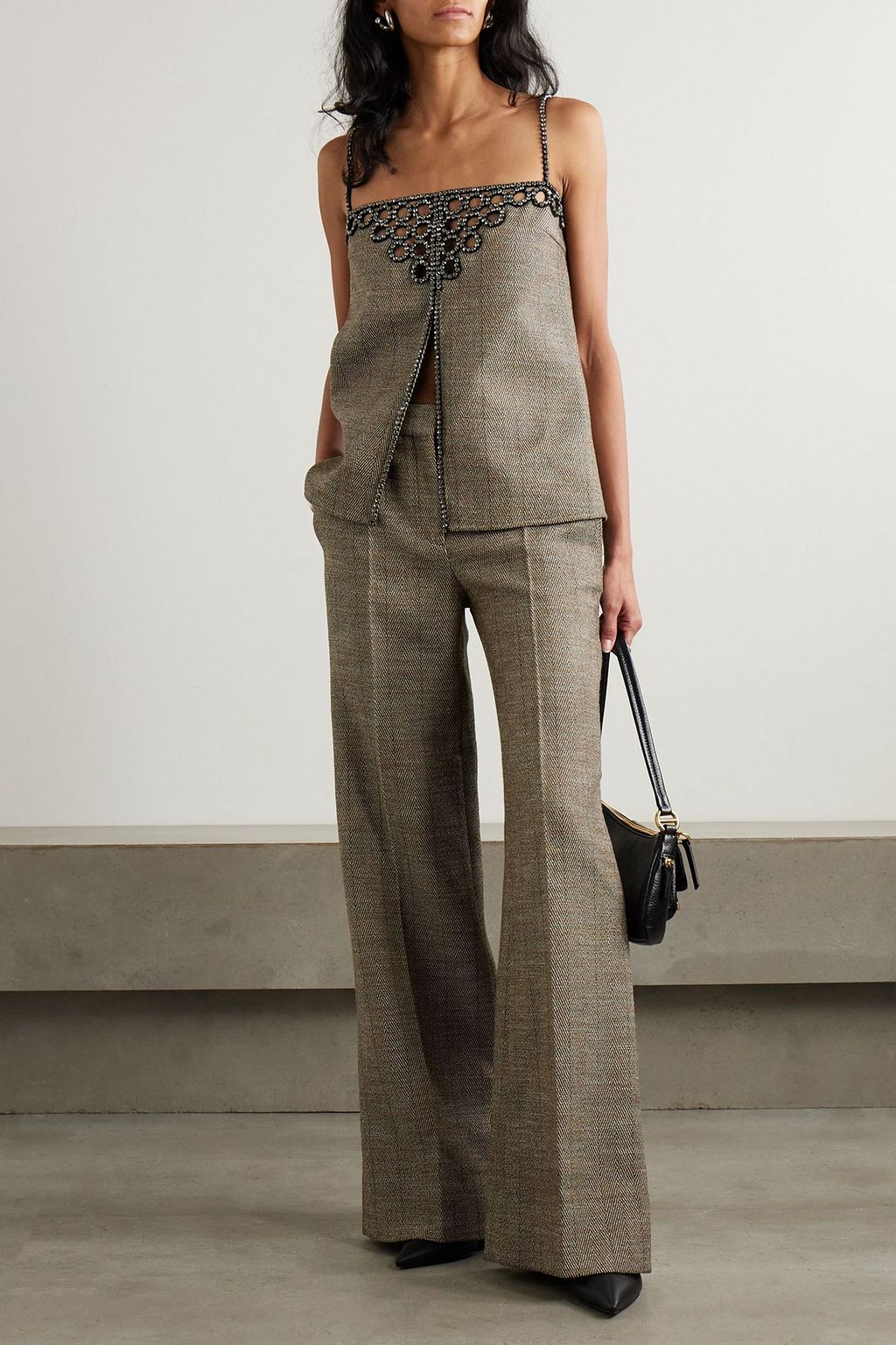 STELLA MCCARTNEY Herringbone wool-blend wide-leg pants
