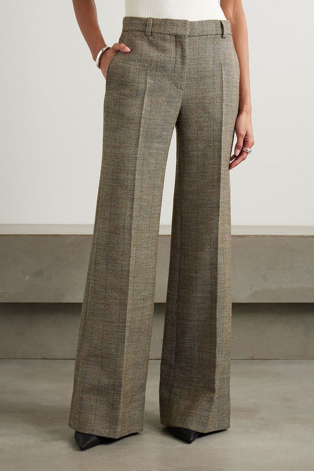 STELLA MCCARTNEY Herringbone wool-blend wide-leg pants