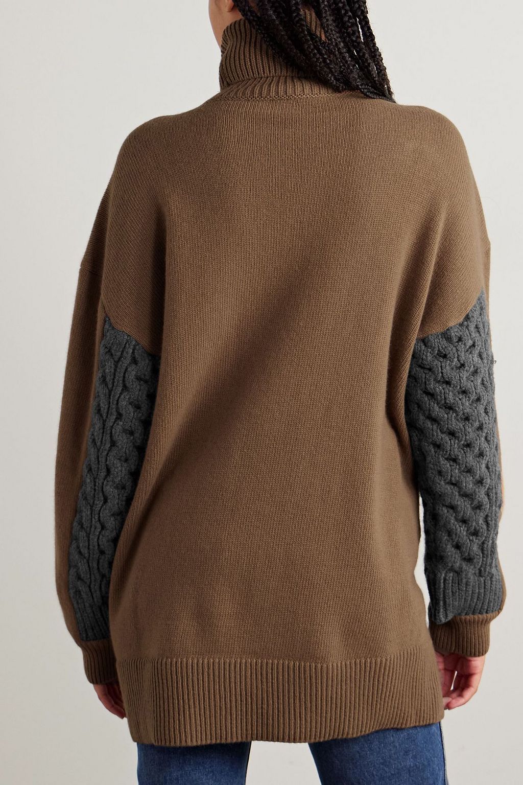 STELLA MCCARTNEY Paneled ribbed and cable-knit wool turtleneck sweater