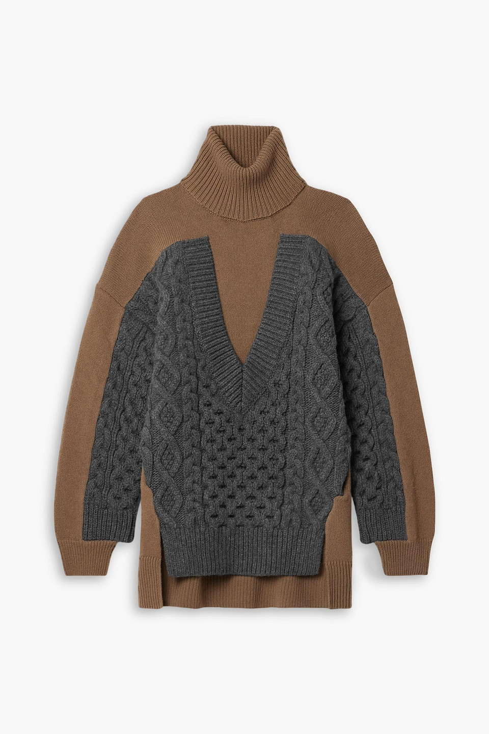 Stella Mccartney Paneled Ribbed And Cable-knit Wool Turtleneck Sweater In Multi