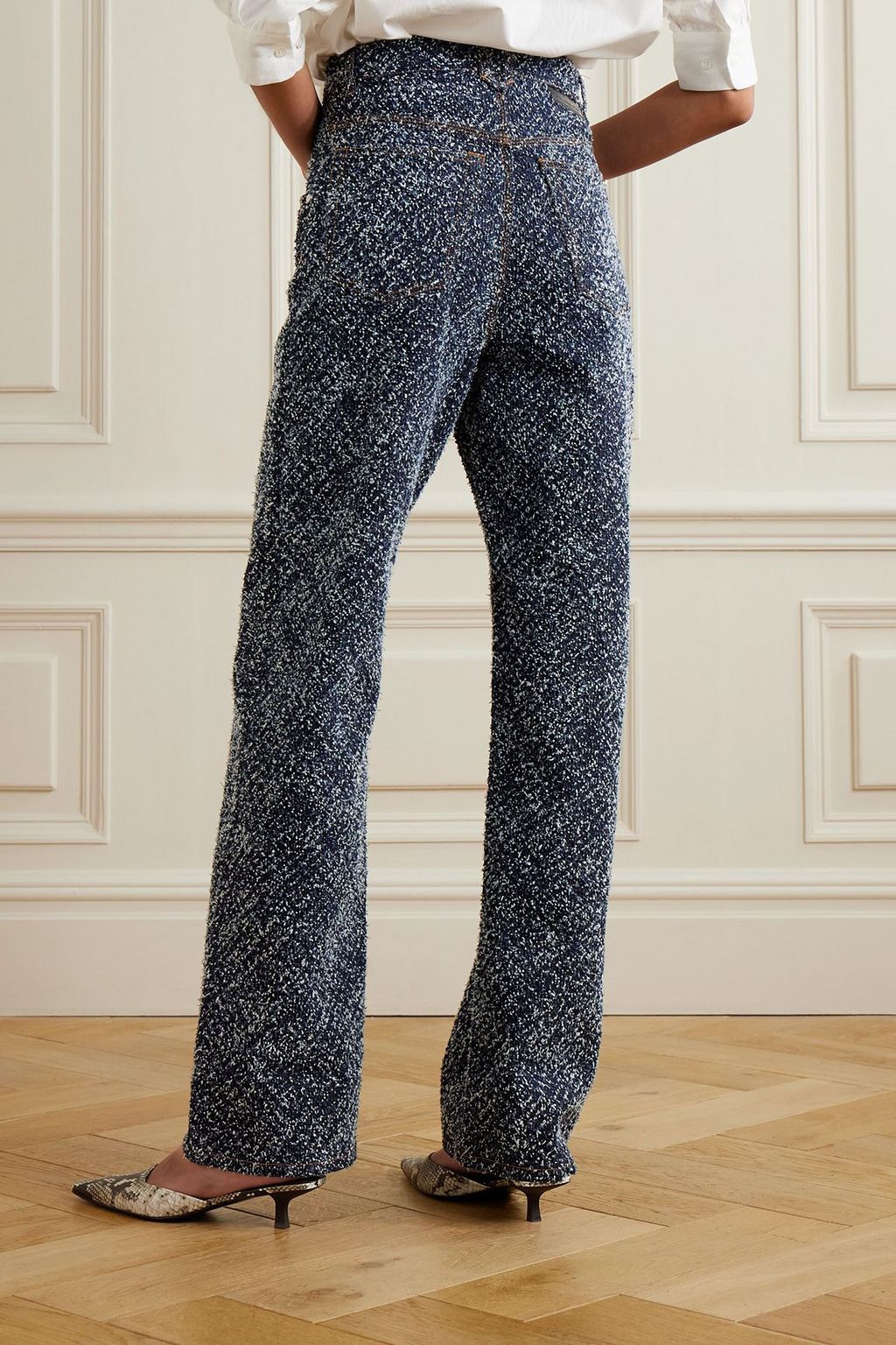 STELLA MCCARTNEY Denim-bouclé high-rise straight-leg jeans