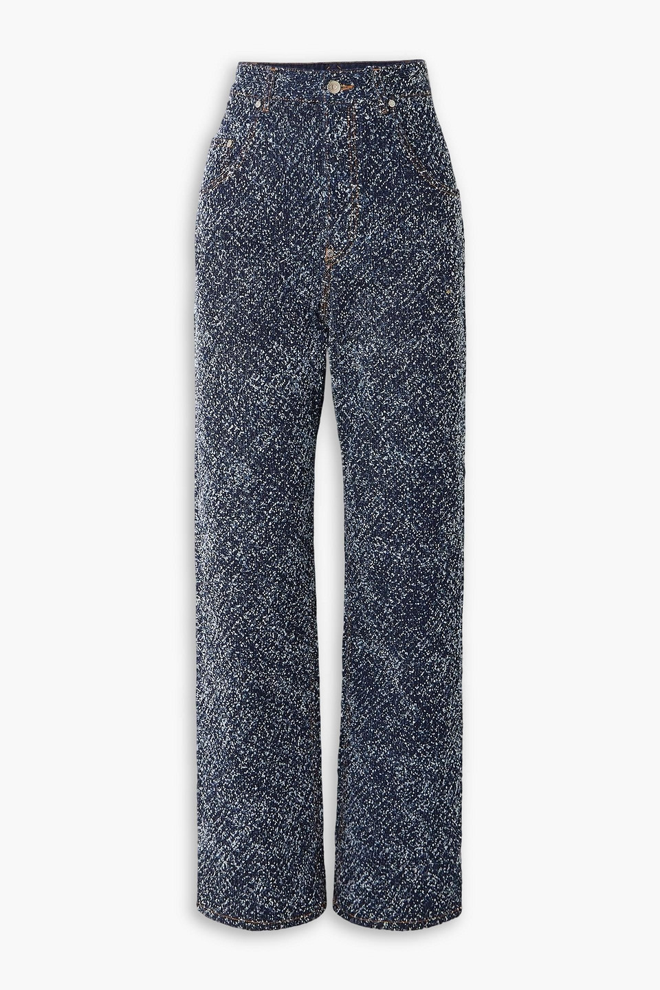 stella mccartney - denim-bouclé high-rise straight-leg jeans - blue - 24