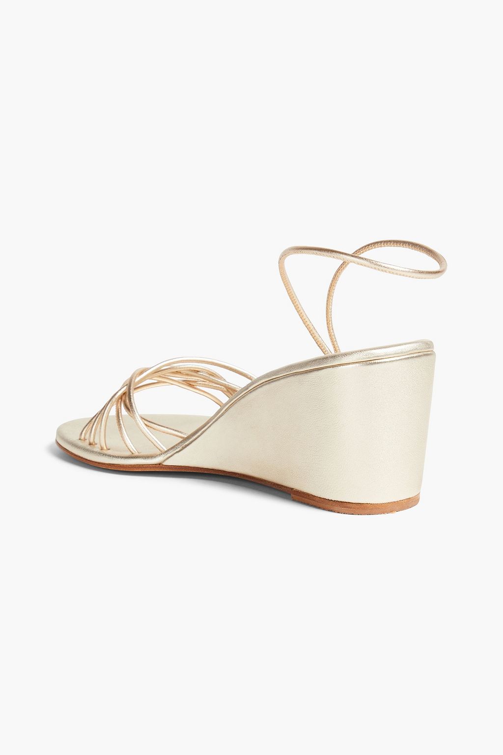 ANCIENT GREEK SANDALS صندل "فاسيلي" من الجلد بكعب ويدج مزود بحزام خلفي لون معدني