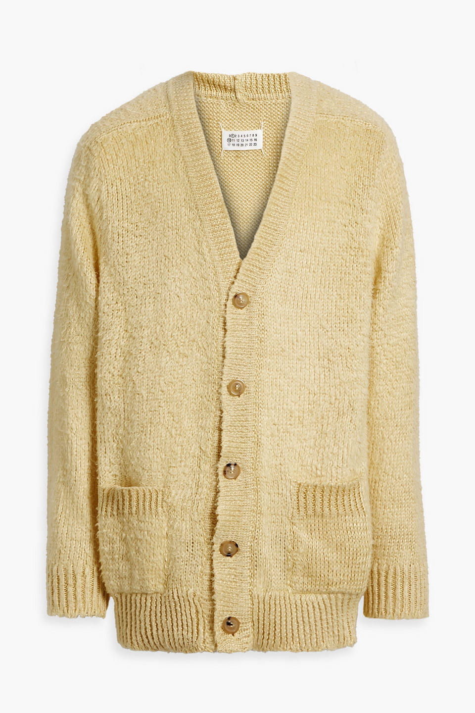 Maison Margiela Distressed Crochet-knit Linen Cardigan In Yellow