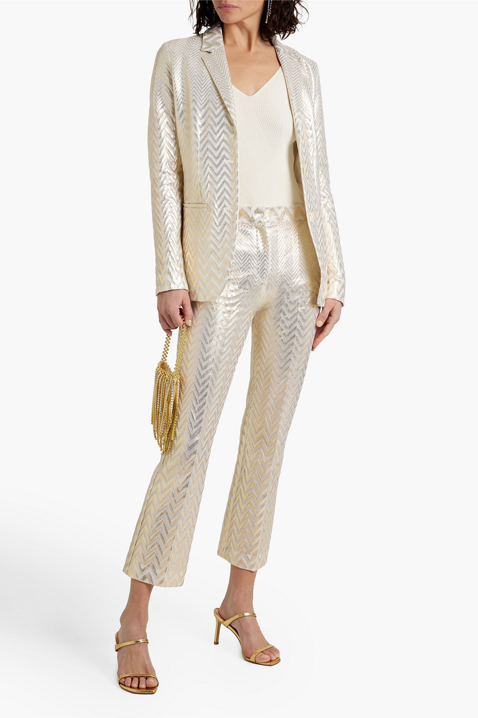 Shop Missoni Metallic Cotton-blend Straight-leg Pants In Gold