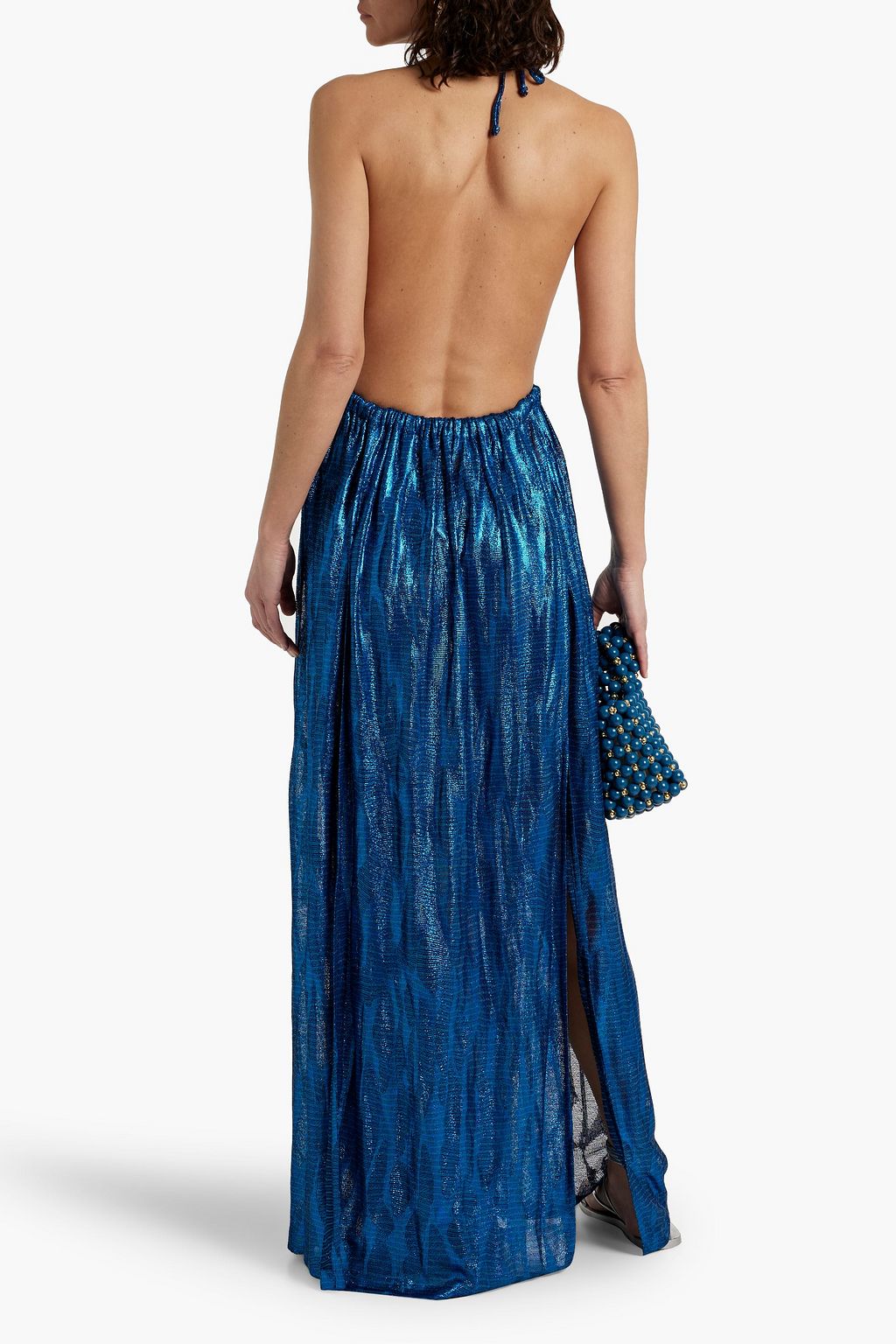 MISSONI 메탈릭 크로셰 니트 홀터넥 맥시 드레스
