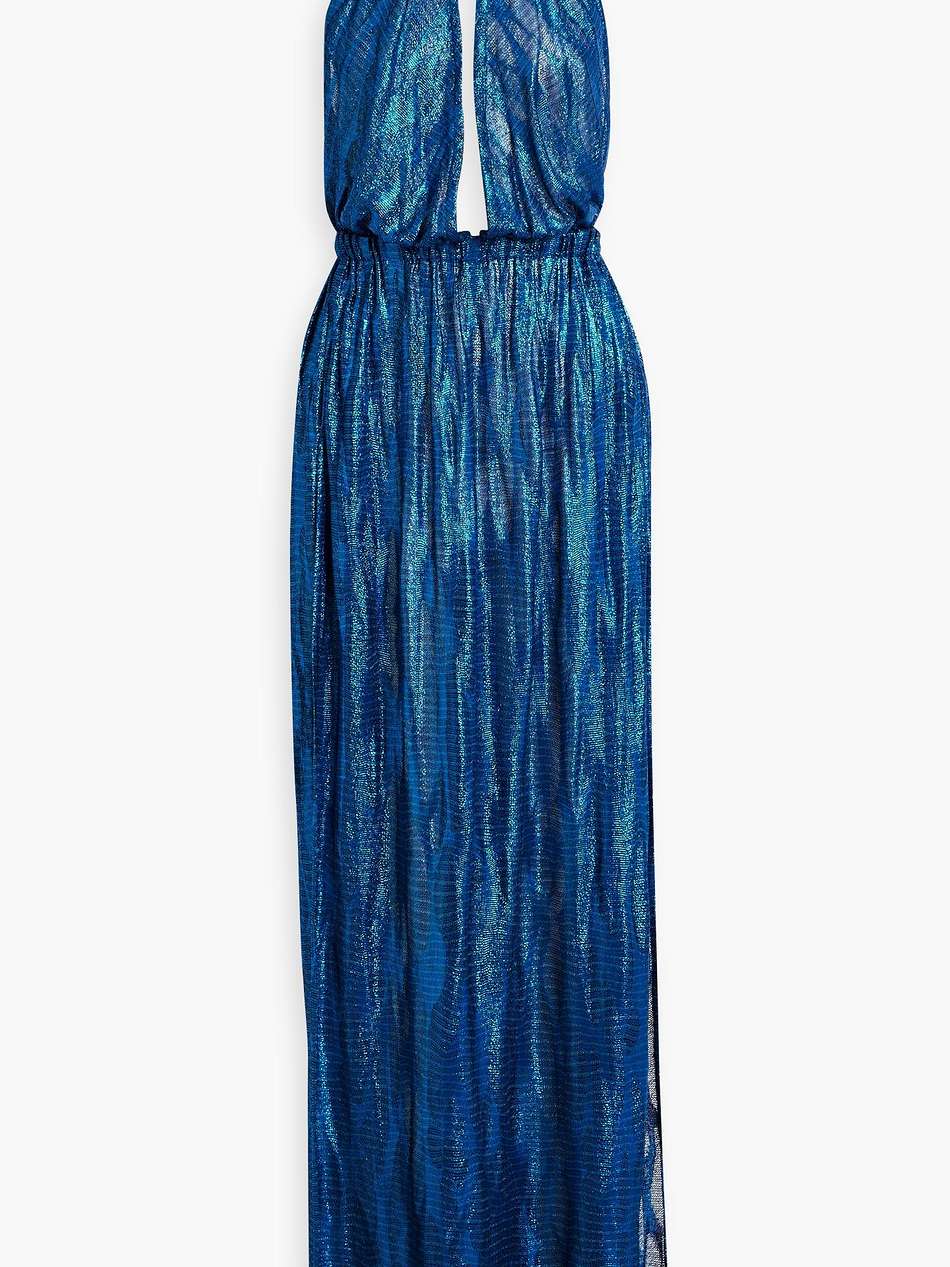 metallic crochet-knit halterneck maxi dress