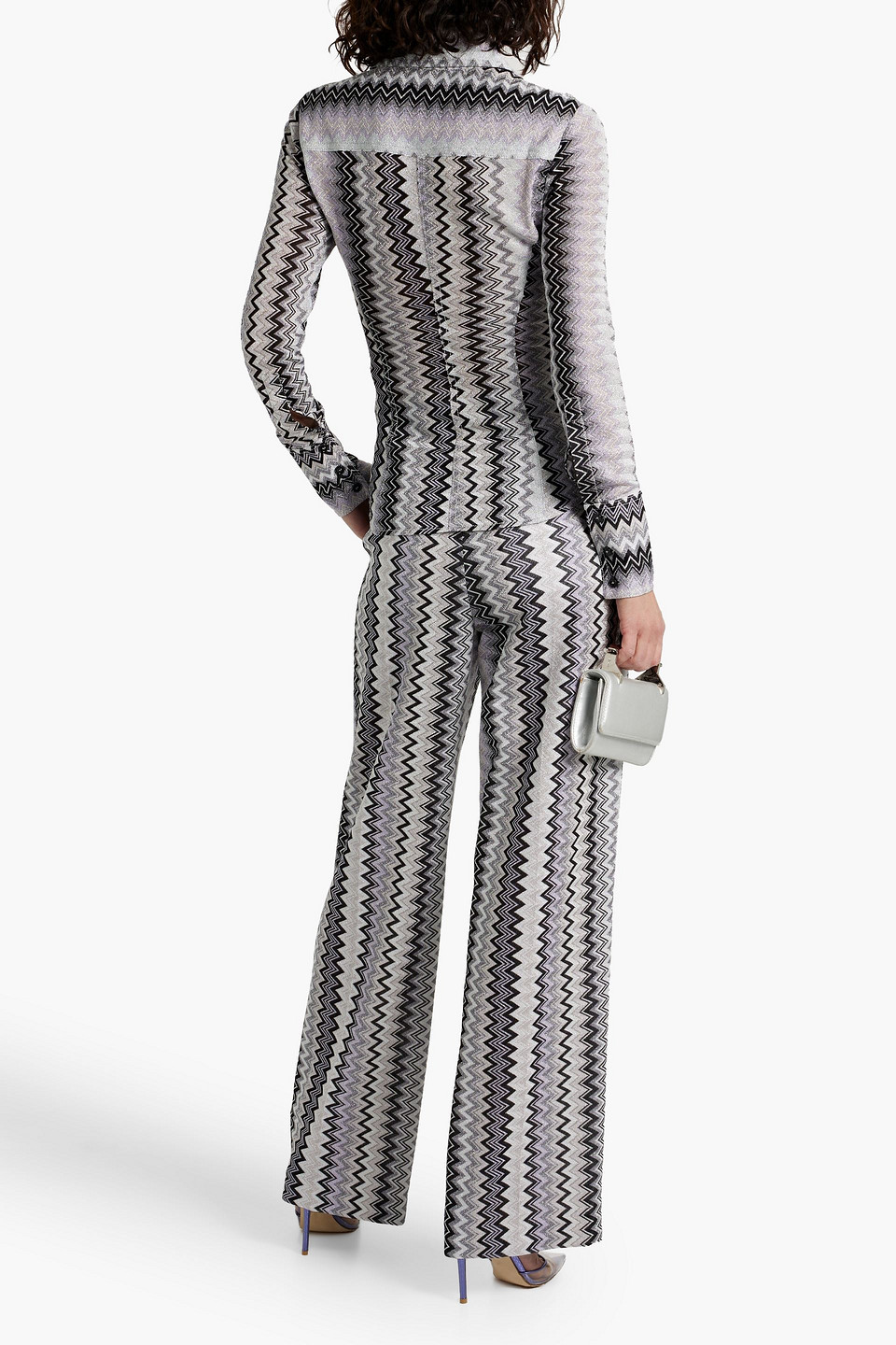 Shop Missoni Metallic Crochet-knit Straight-leg Pants In Silver