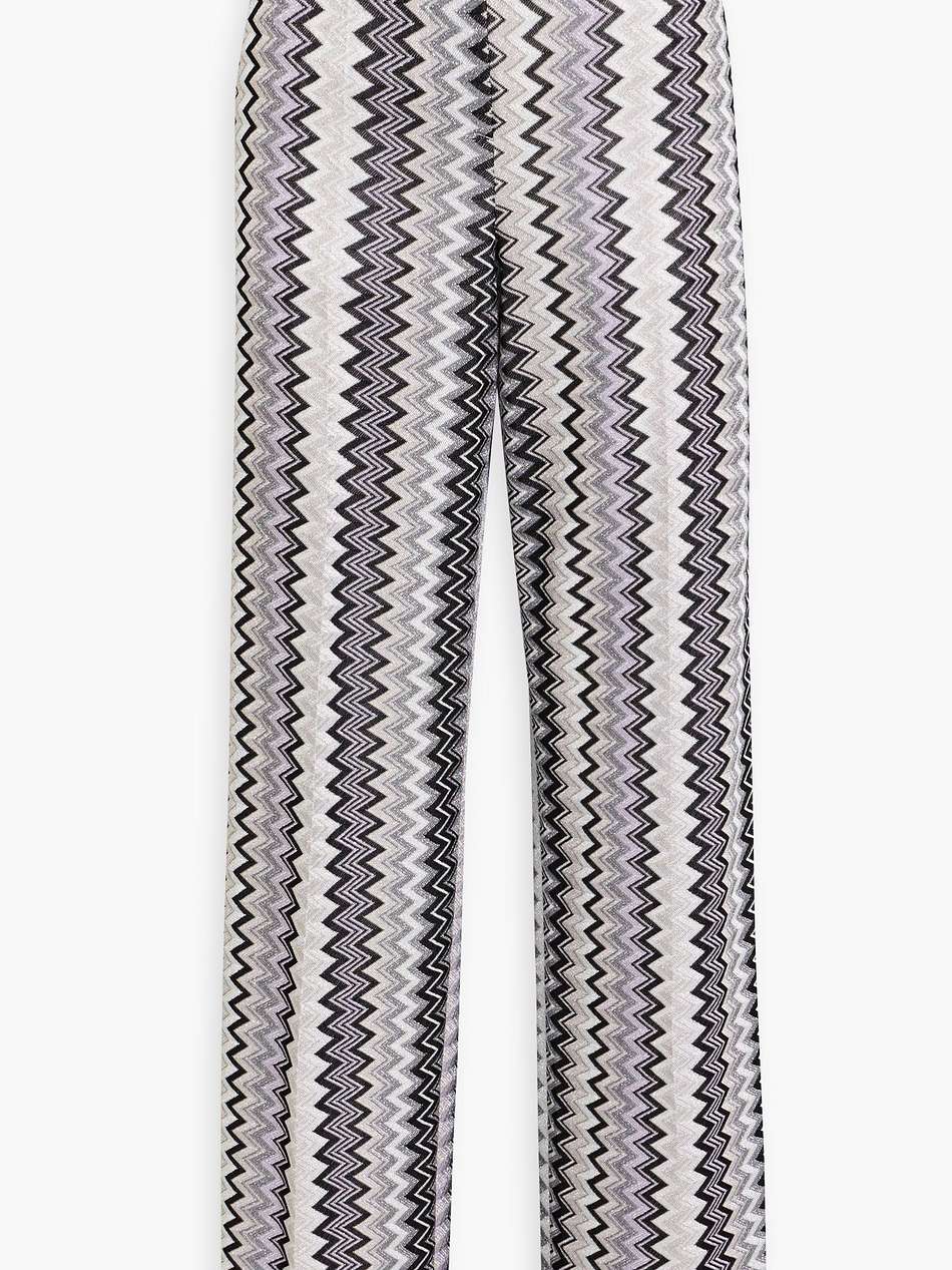 metallic crochet-knit straight-leg pants