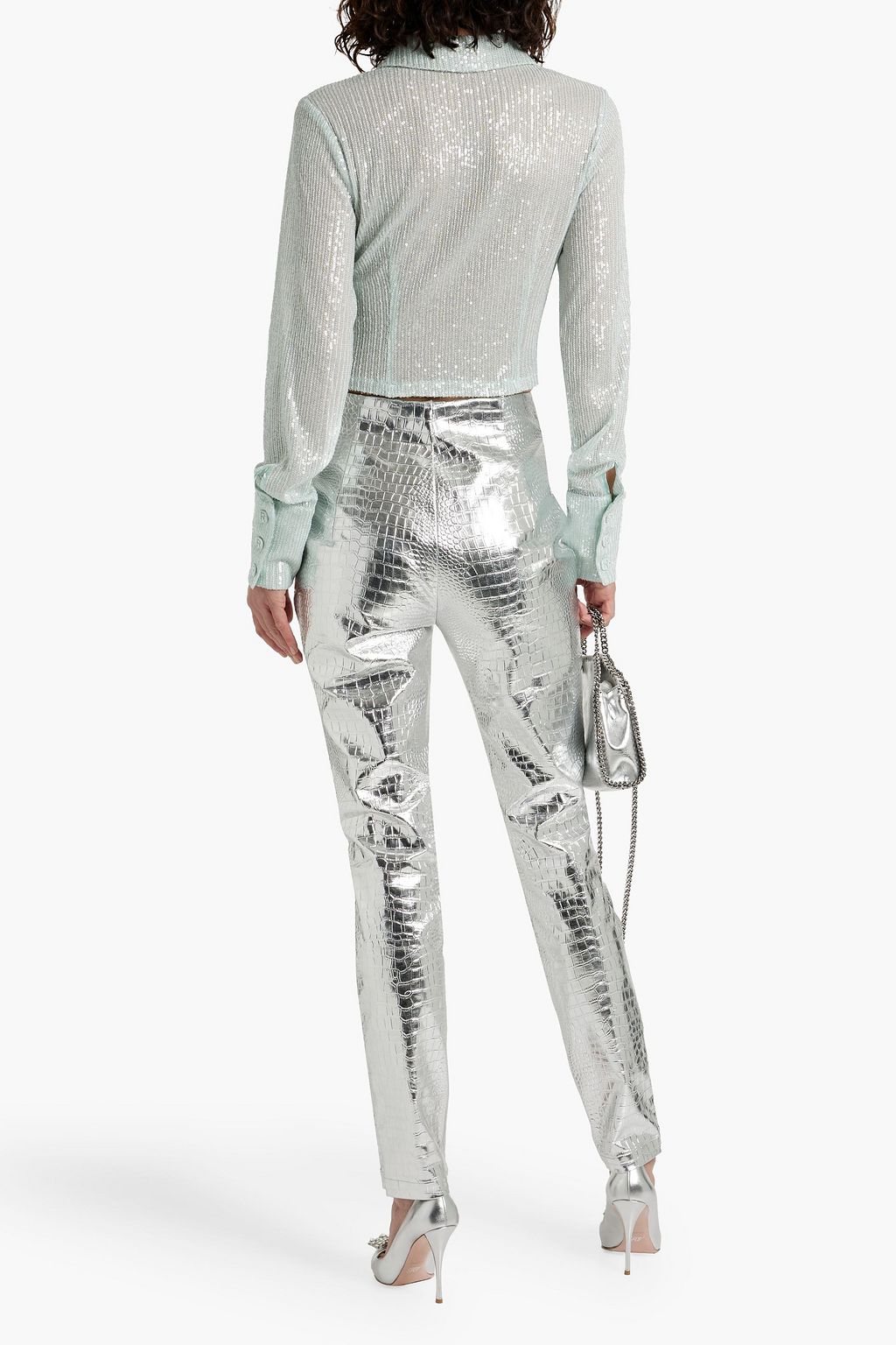 ROTATE BIRGER CHRISTENSEN Metallic faux croc-effect leather slim-leg pants