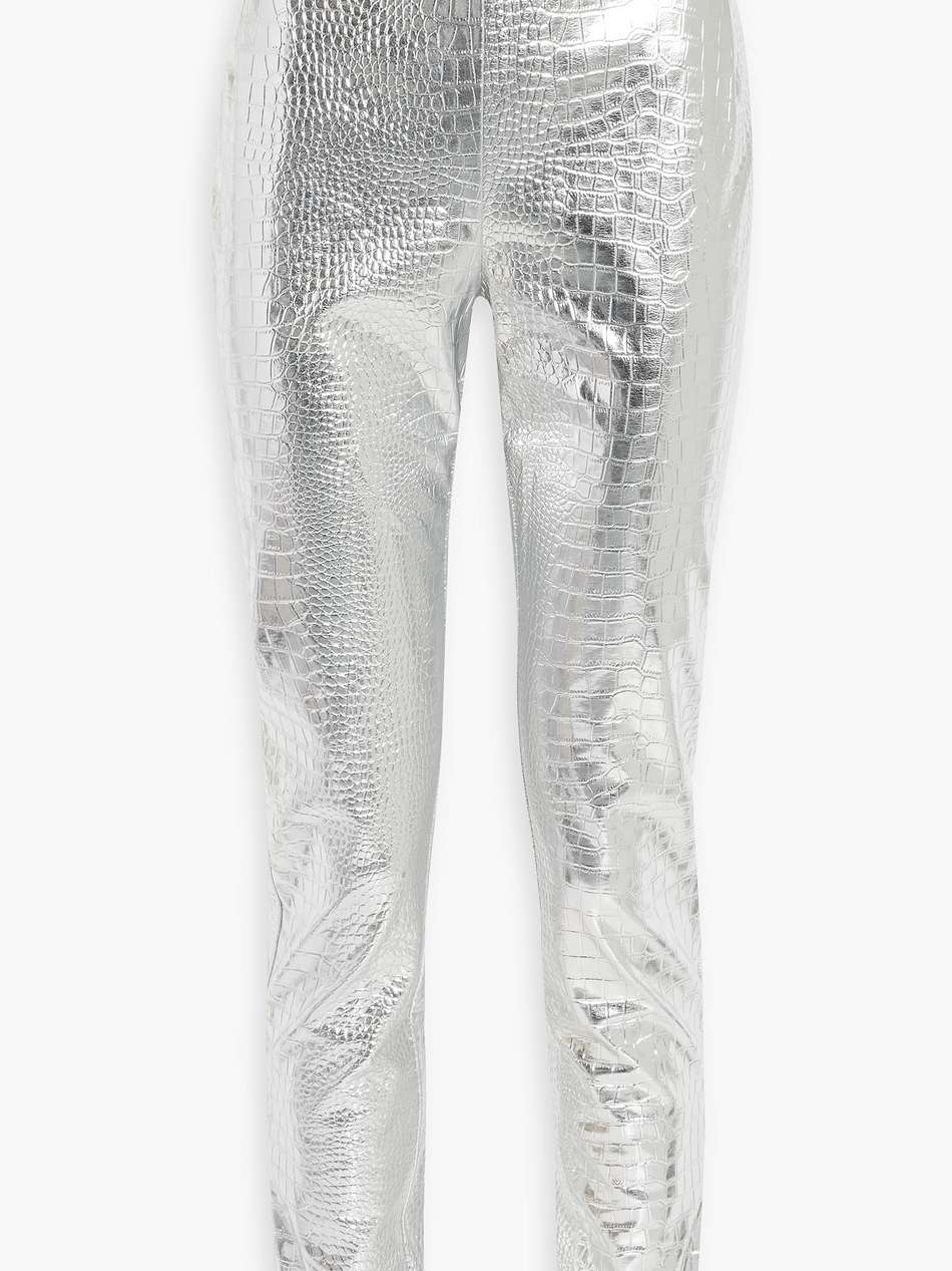 metallic faux croc-effect leather slim-leg pants