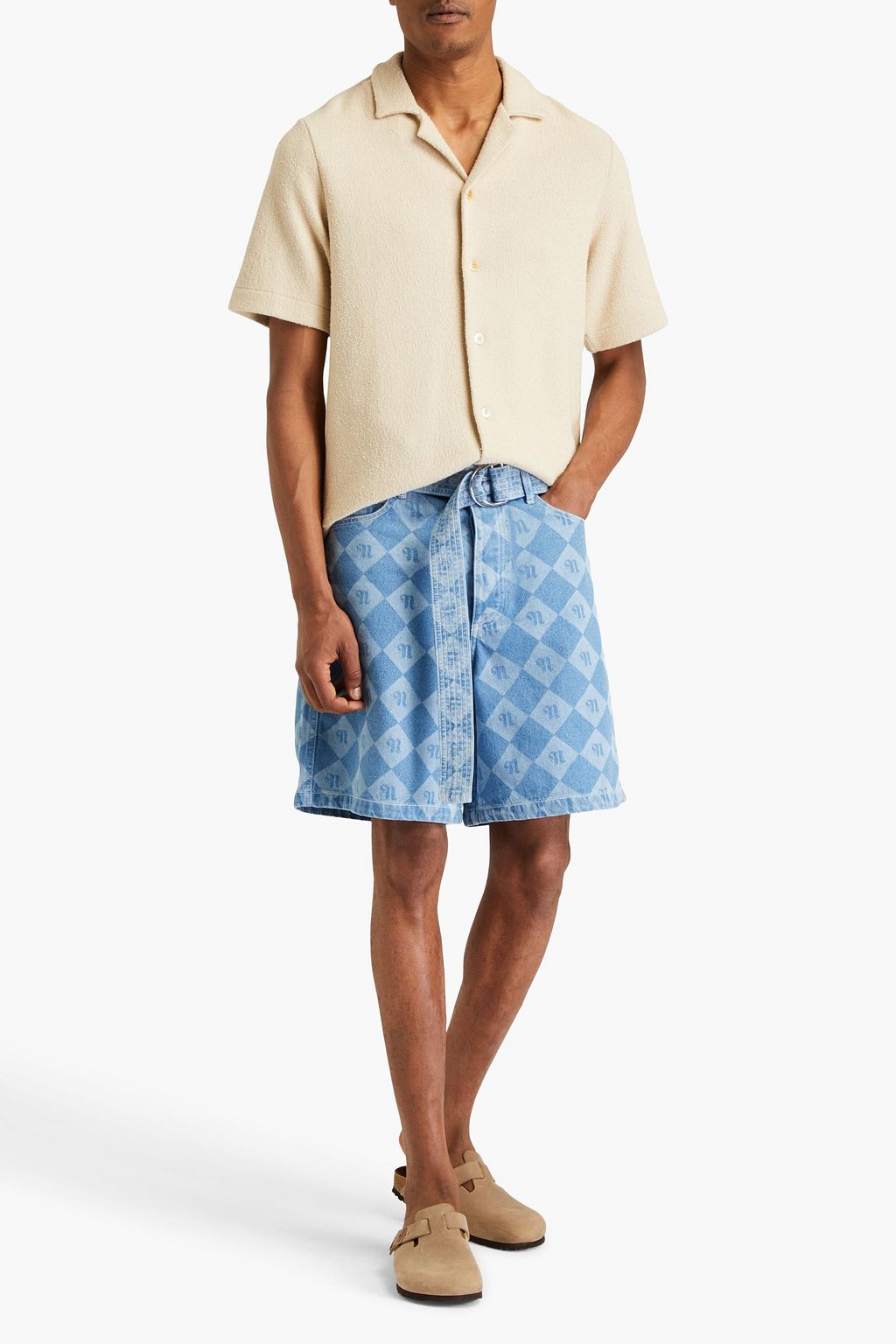 NANUSHKA Novan belted logo-print denim shorts
