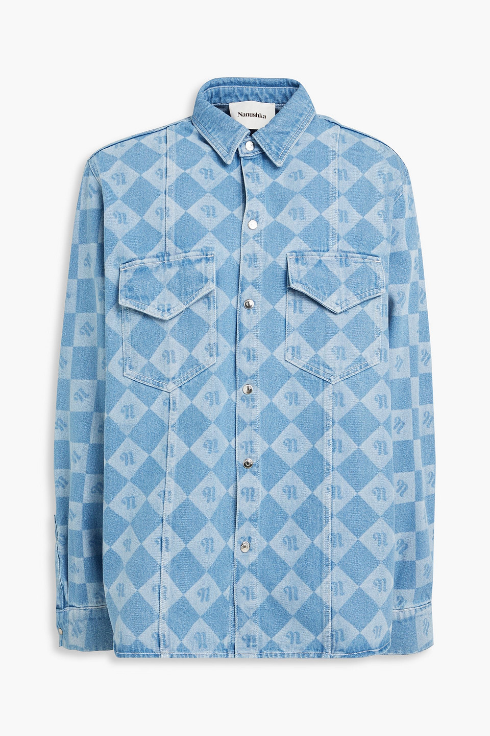 Nanushka Tristo Logo-print Denim Shirt In Mid Denim