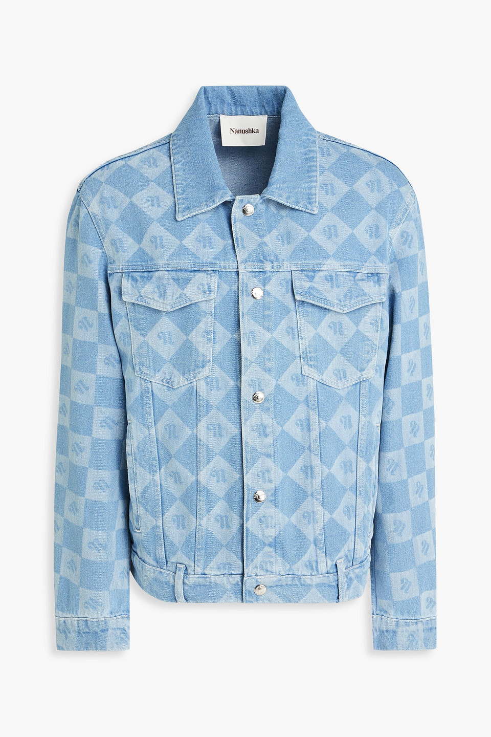 Nanushka Boyce Logo-print Denim Jacket In Mid Denim