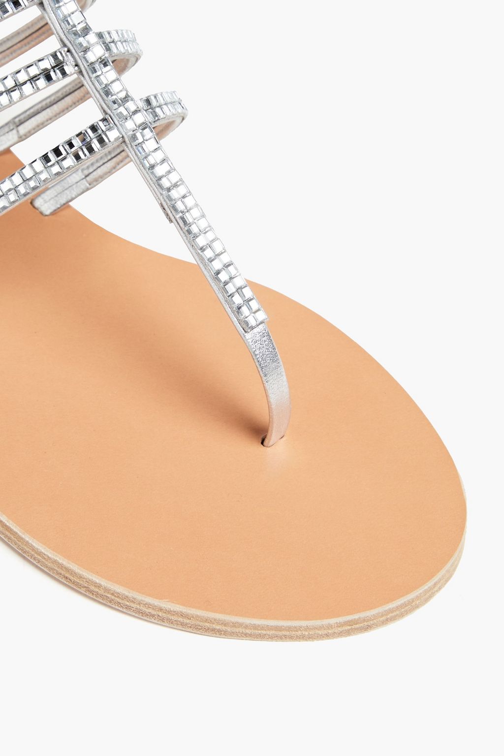 ANCIENT GREEK SANDALS صندل "سيرينا" من الجلد مزيّن بالكريستال بلون معدني