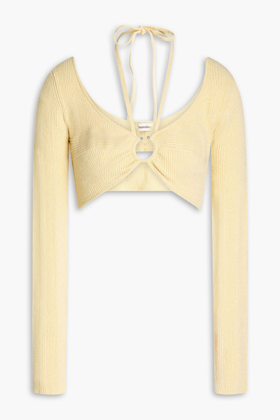 Nanushka Amra Cropped Ribbed Cotton-blend Top In Pastel Yellow