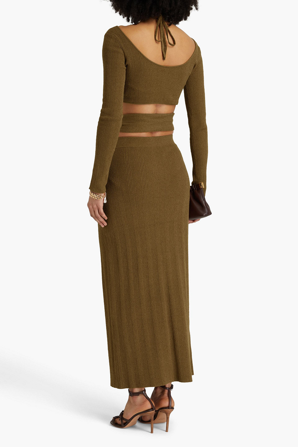 Nanushka Amra Cropped Ribbed Cotton-blend Top In Army Green