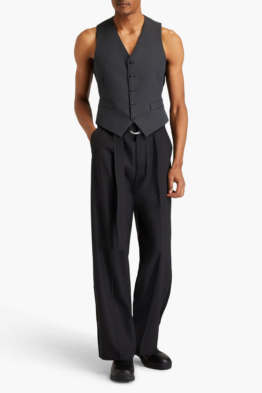 NANUSHKA Bento belted pleated grain de poudre pants