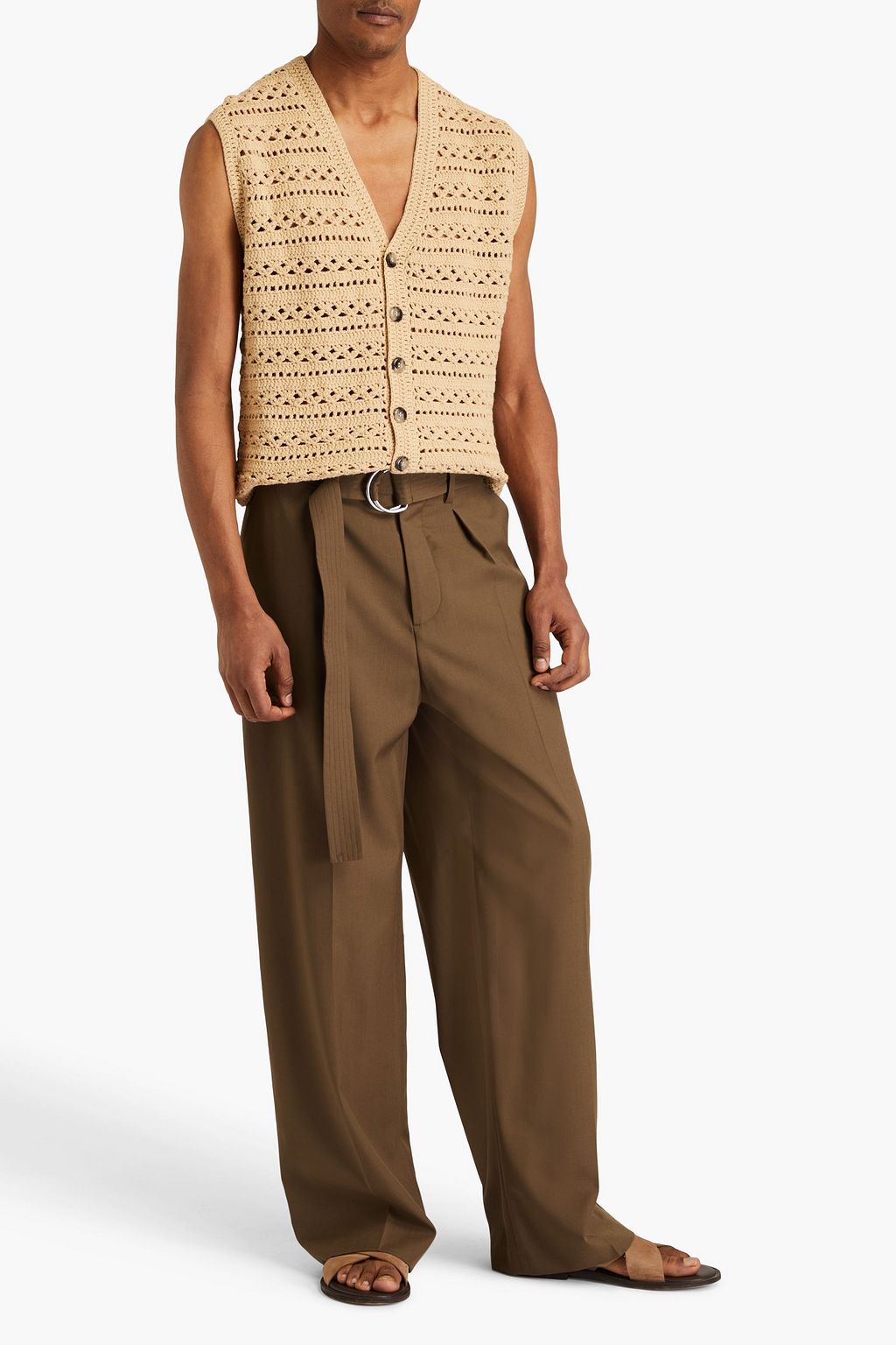 NANUSHKA Bento belted pleated grain de poudre pants
