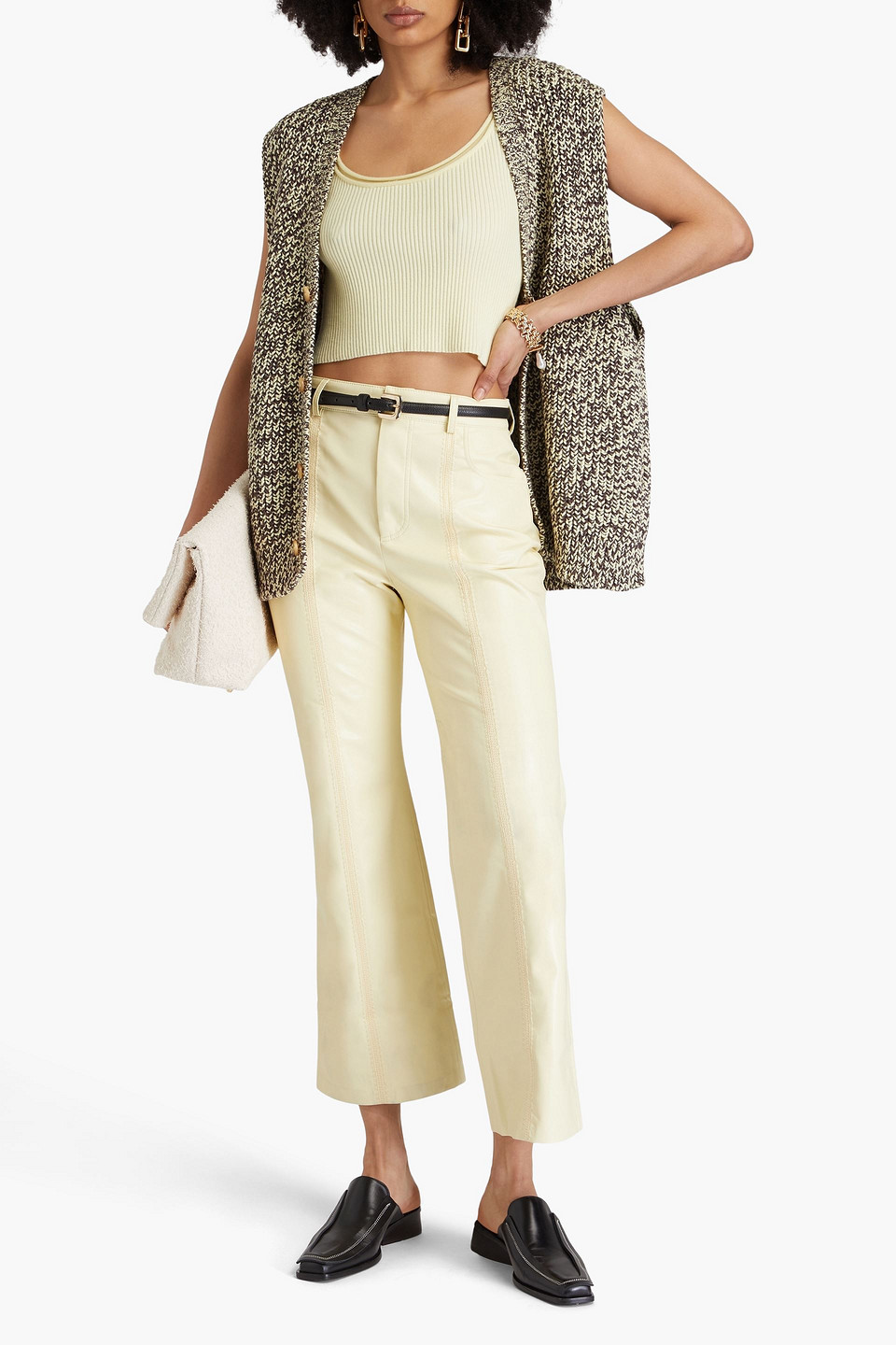 Shop Nanushka Jesca Crochet-trimmed Okobor™ Kick-flare Pants In Pastel Yellow