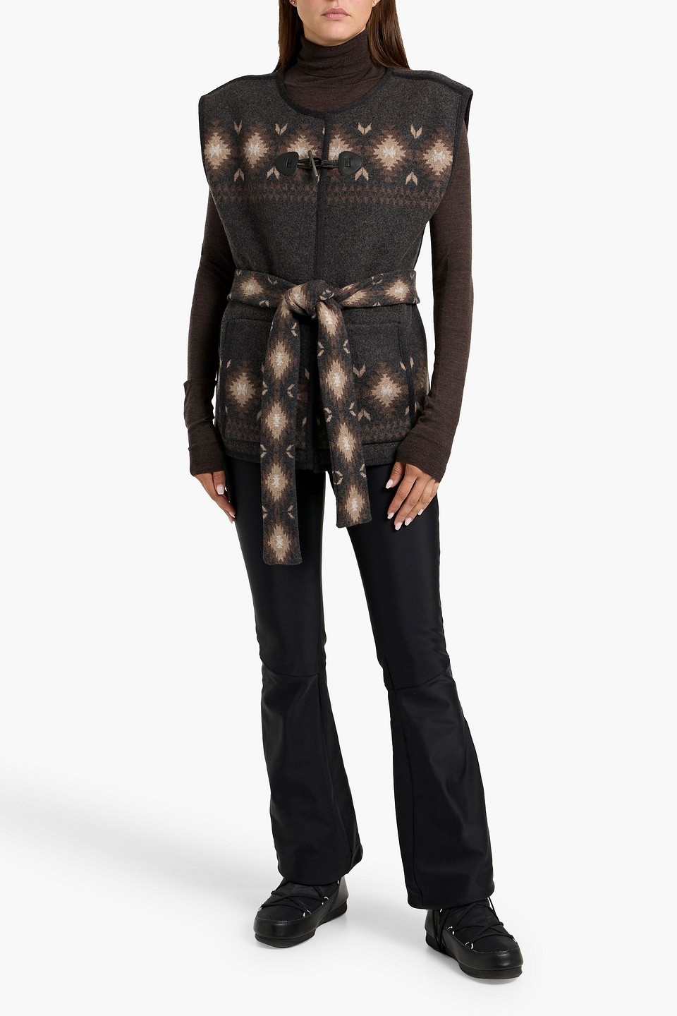 We Norwegians Hovden Belted Leather-trimmed Wool Vest In Multi