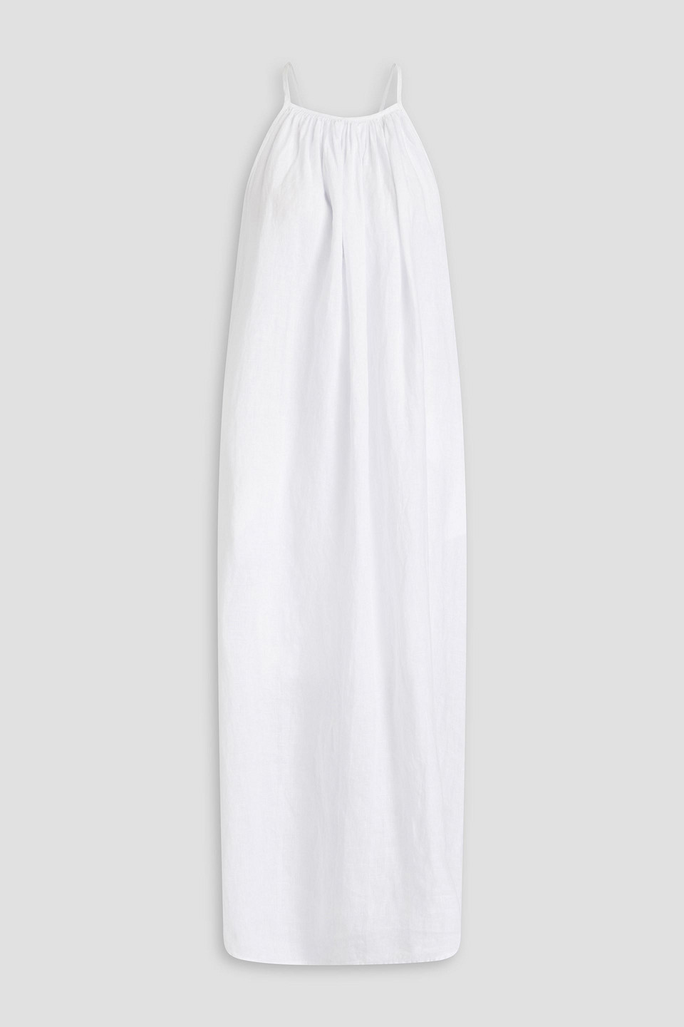 James Perse Gathered Linen Midi Dress In White