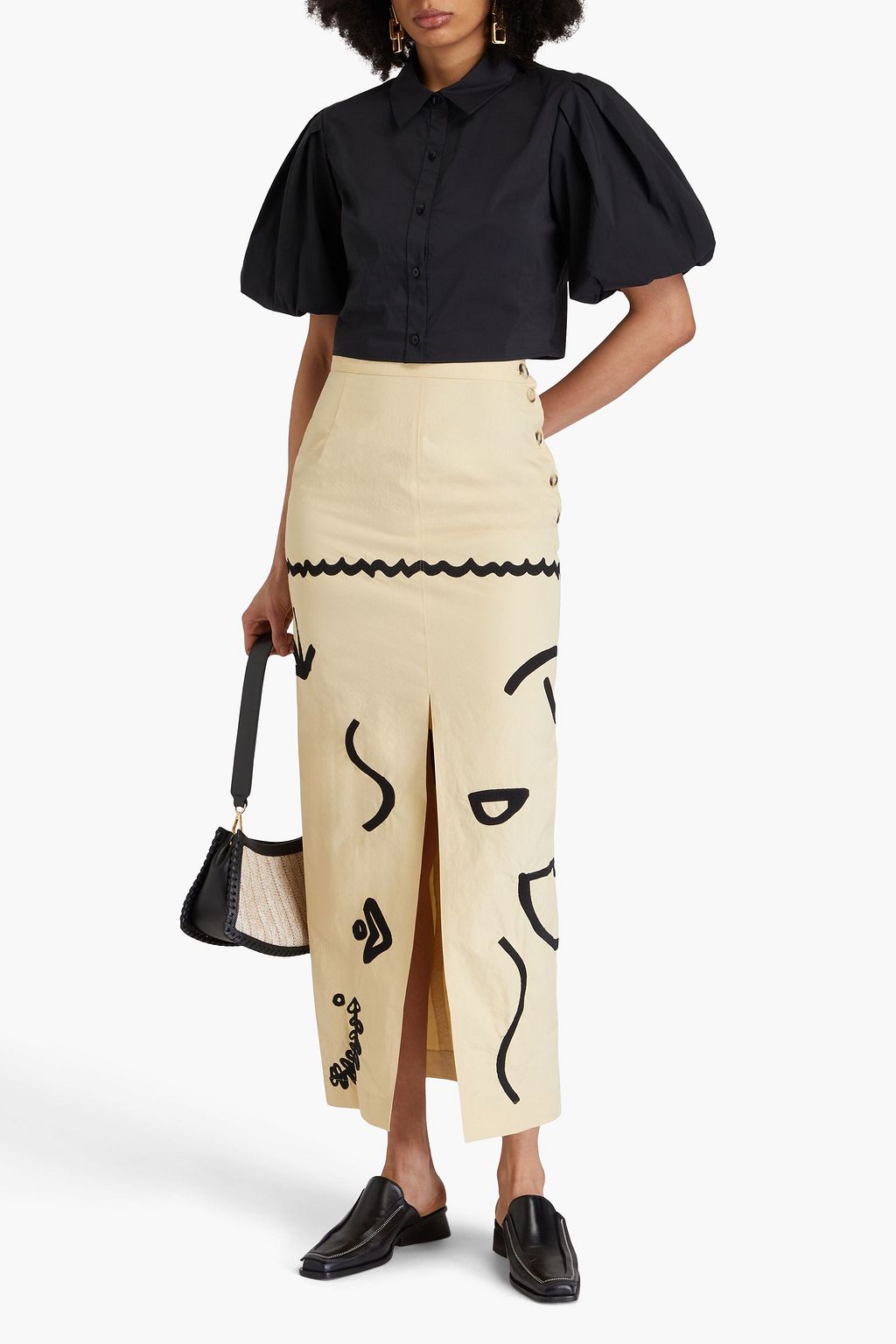 NANUSHKA Marjo embroidered cotton maxi skirt