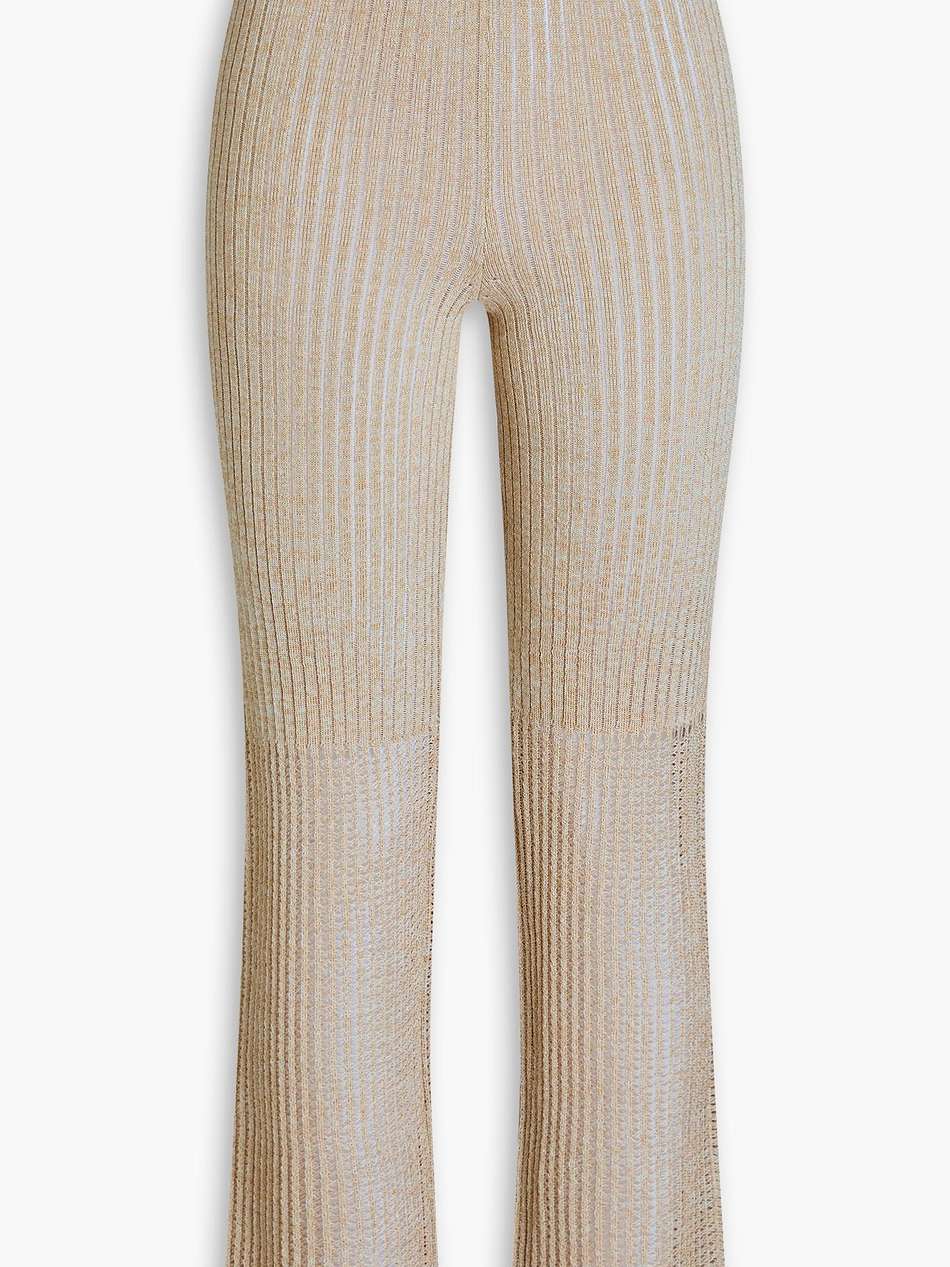 karine ribbed and pointelle-knit slim-leg pants