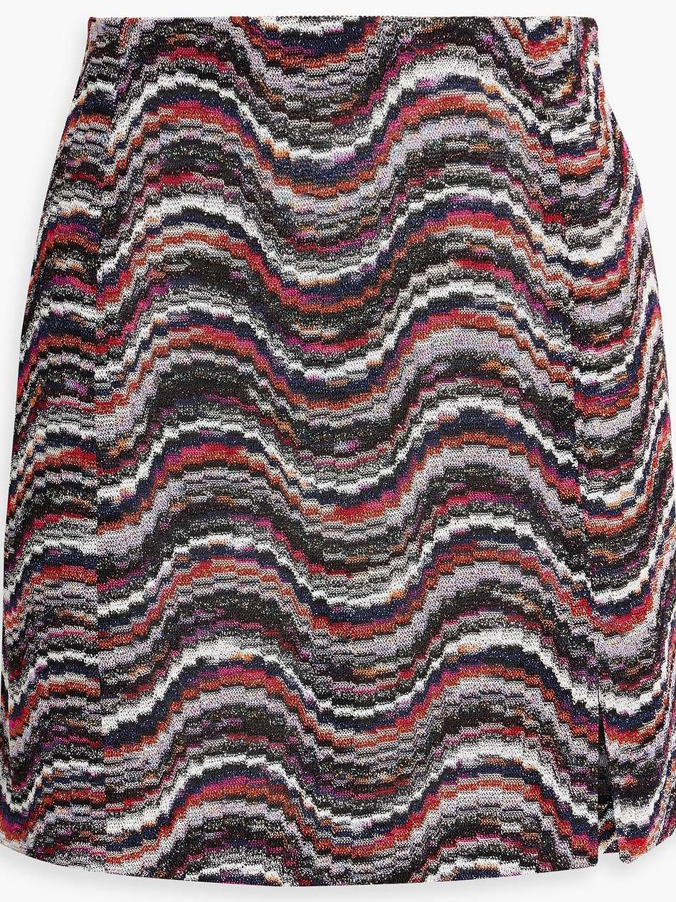 metallic crochet-knit mini skirt