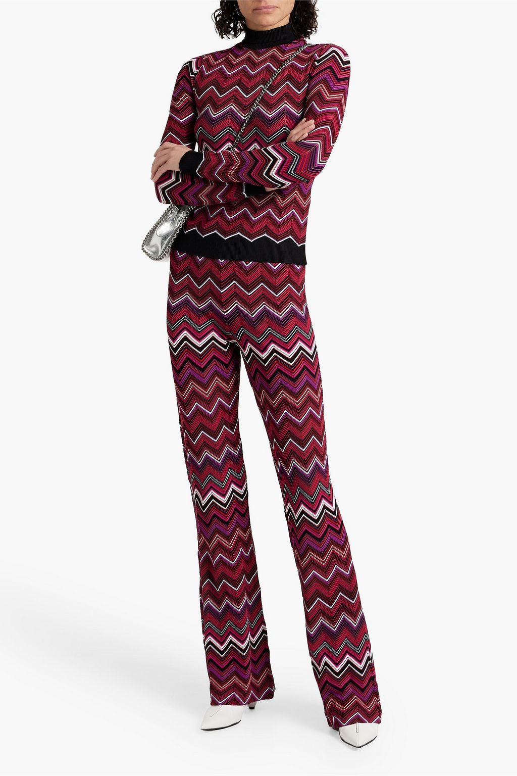MISSONI بنطلون بقصة واسعة من الأسفل من نسيج بحبكة كروشيه