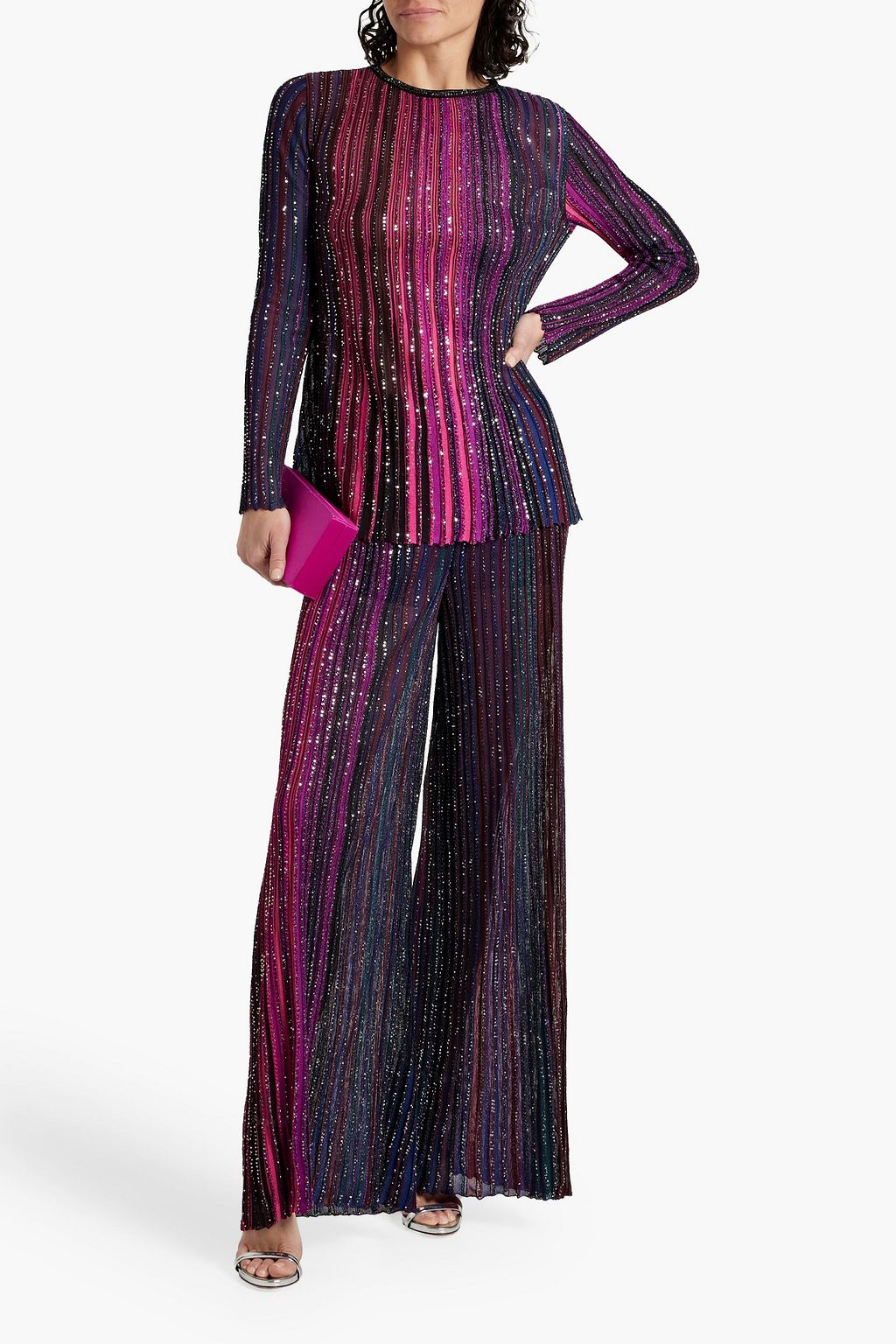 MISSONI بلوزة من نسيج بحبكة مضلّعة مزيّنة بأقراص برّاقة بتصميم مخطط