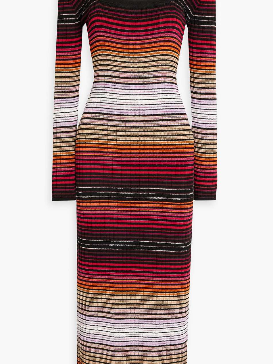 striped ribbed cotton-blend maxi dress