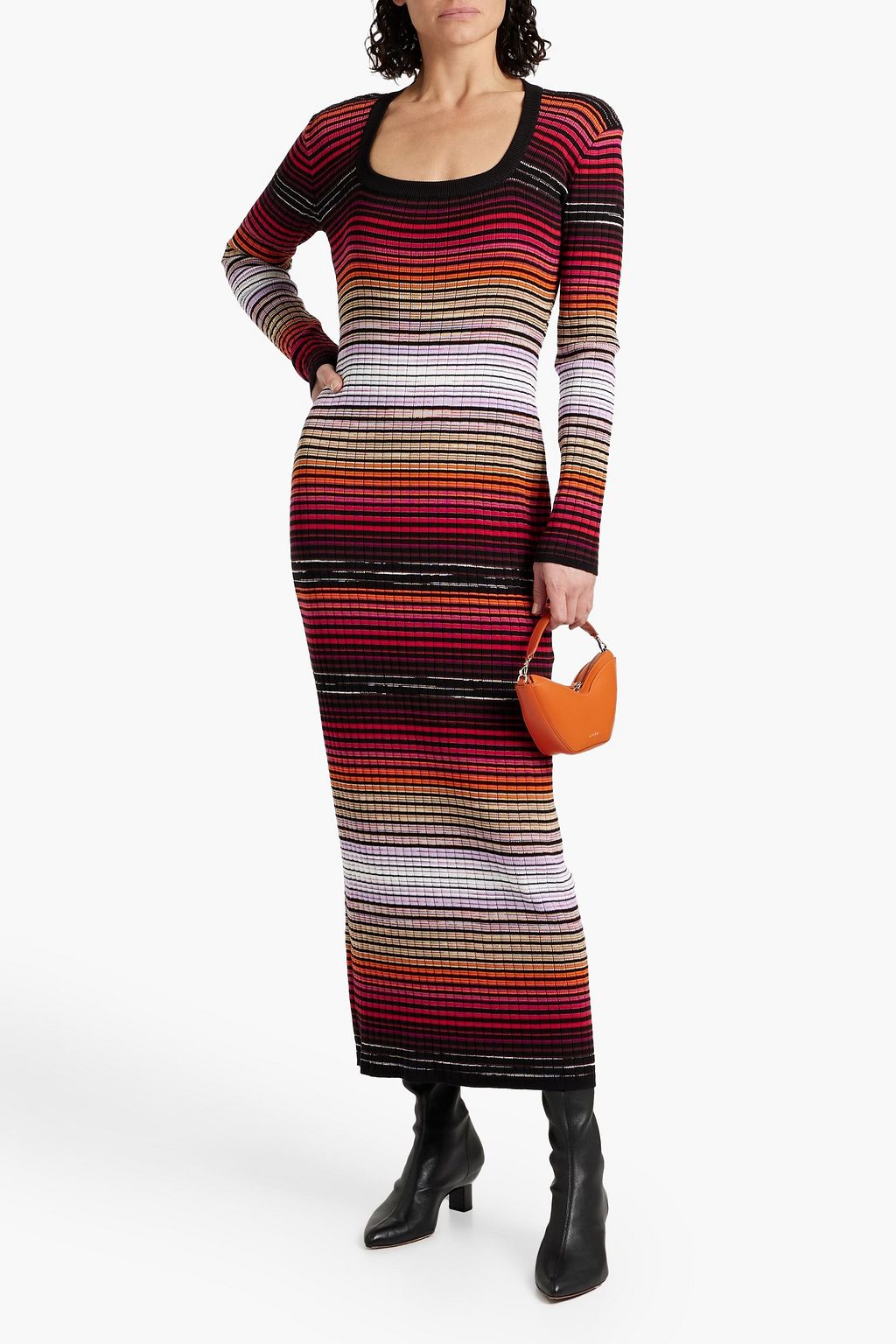 MISSONI فستان طويل من مزيج من القطن بتصميم مضلّع ومخطط