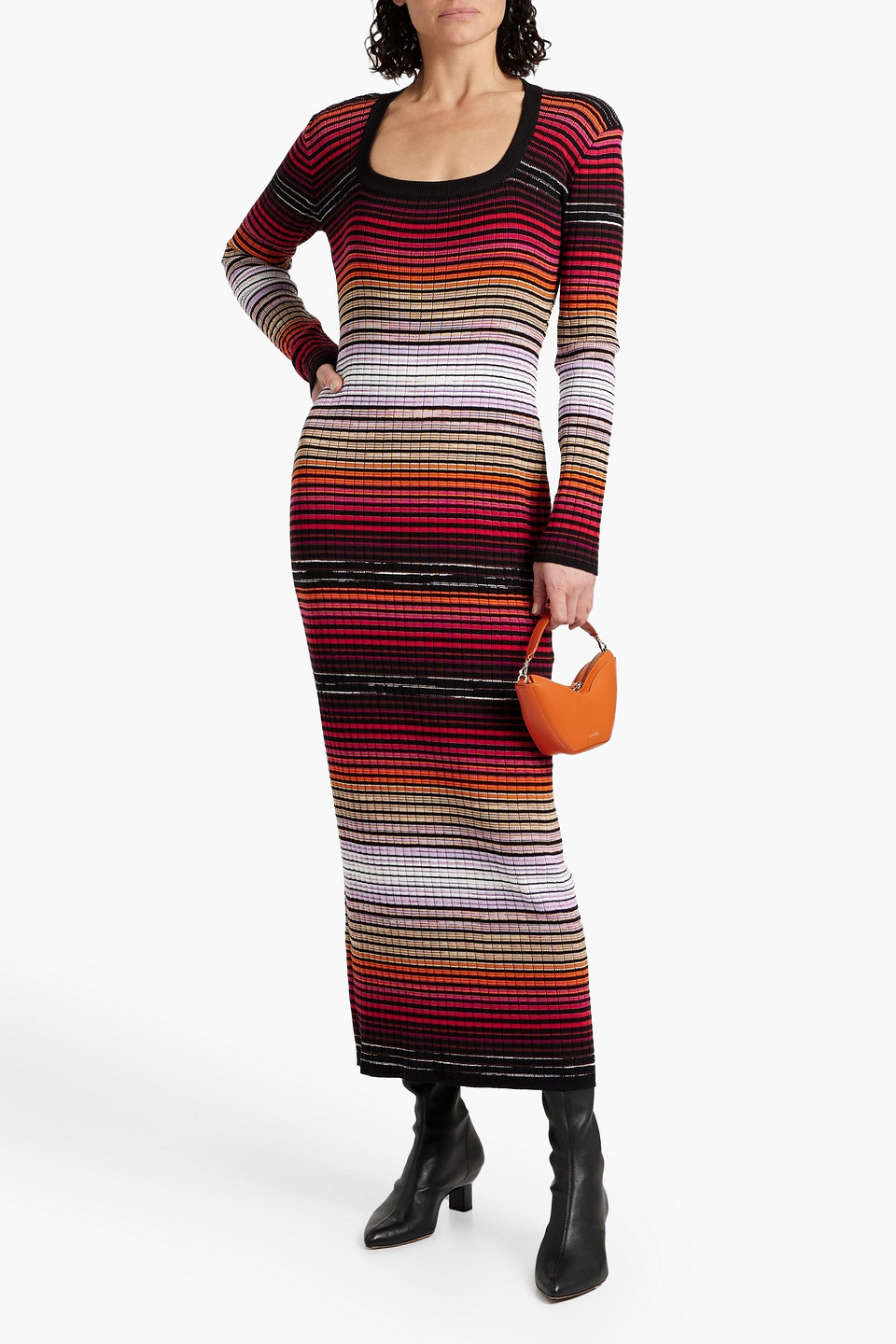Missoni Striped Ribbed Cotton-blend Maxi Dress In Orange