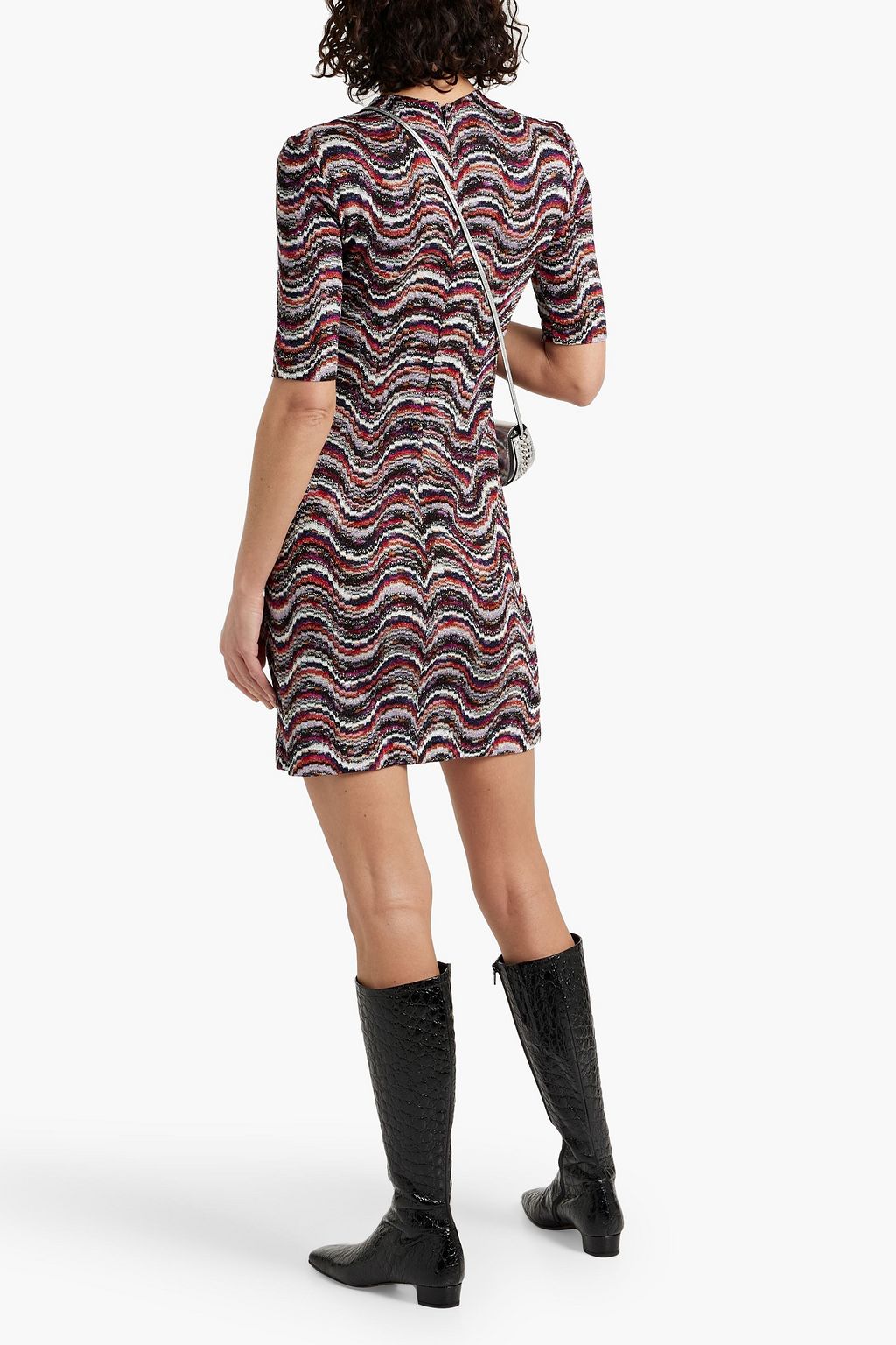 MISSONI فستان قصير من نسيج بحبكة كروشيه بلون معدني