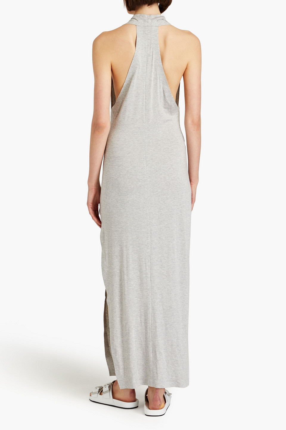 Shop Omo By Norma Kamali Neeta Draped Jersey Maxi Dress In Light Gray